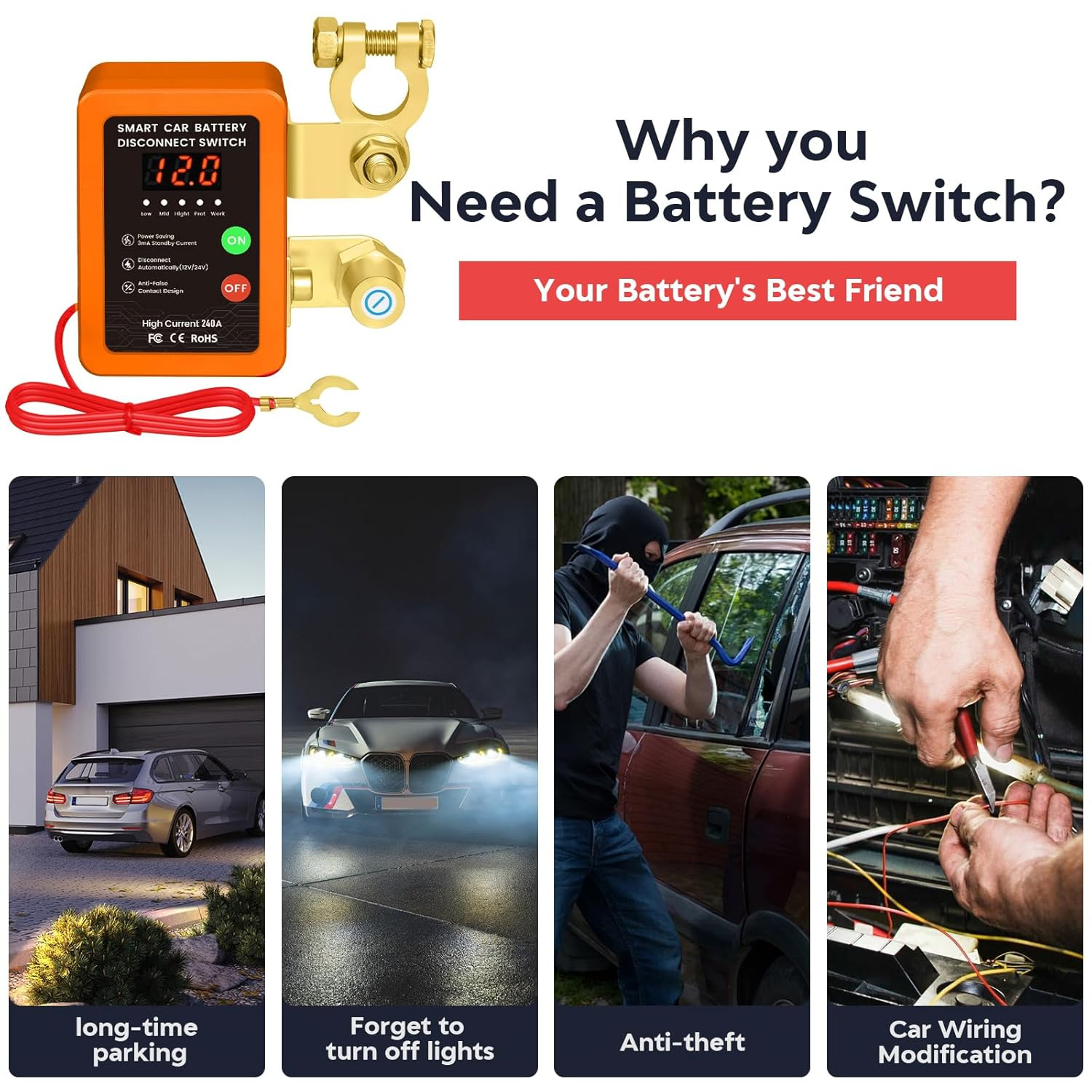 Kill Switch for Car - 12V Remote Battery Disconnect Switch Smart Voltage Car Bat