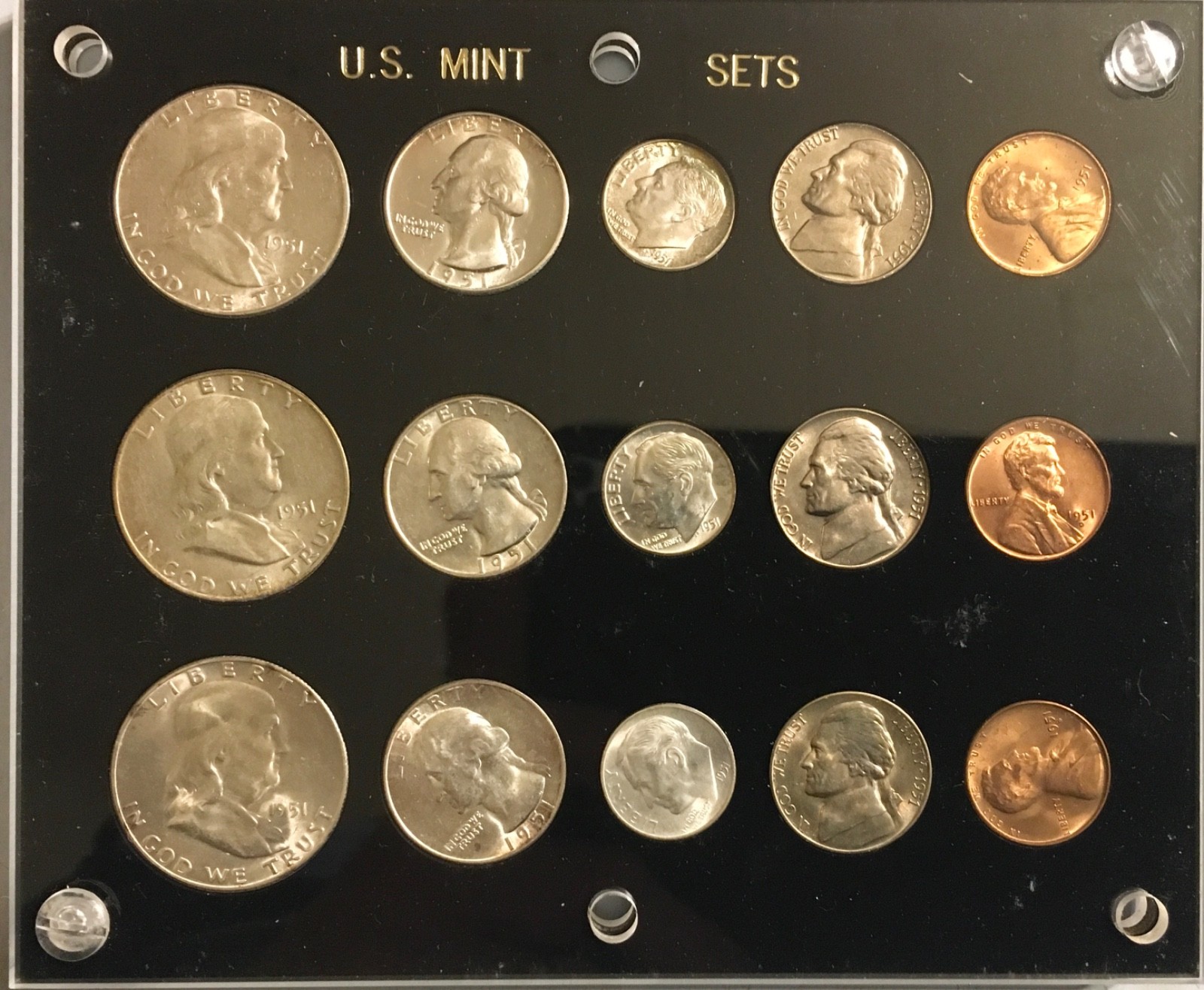 1951 P,D&S U.S. COINS BRILLIANT UNCIRCULATED SILVER MINT IN CAPITAL Holder