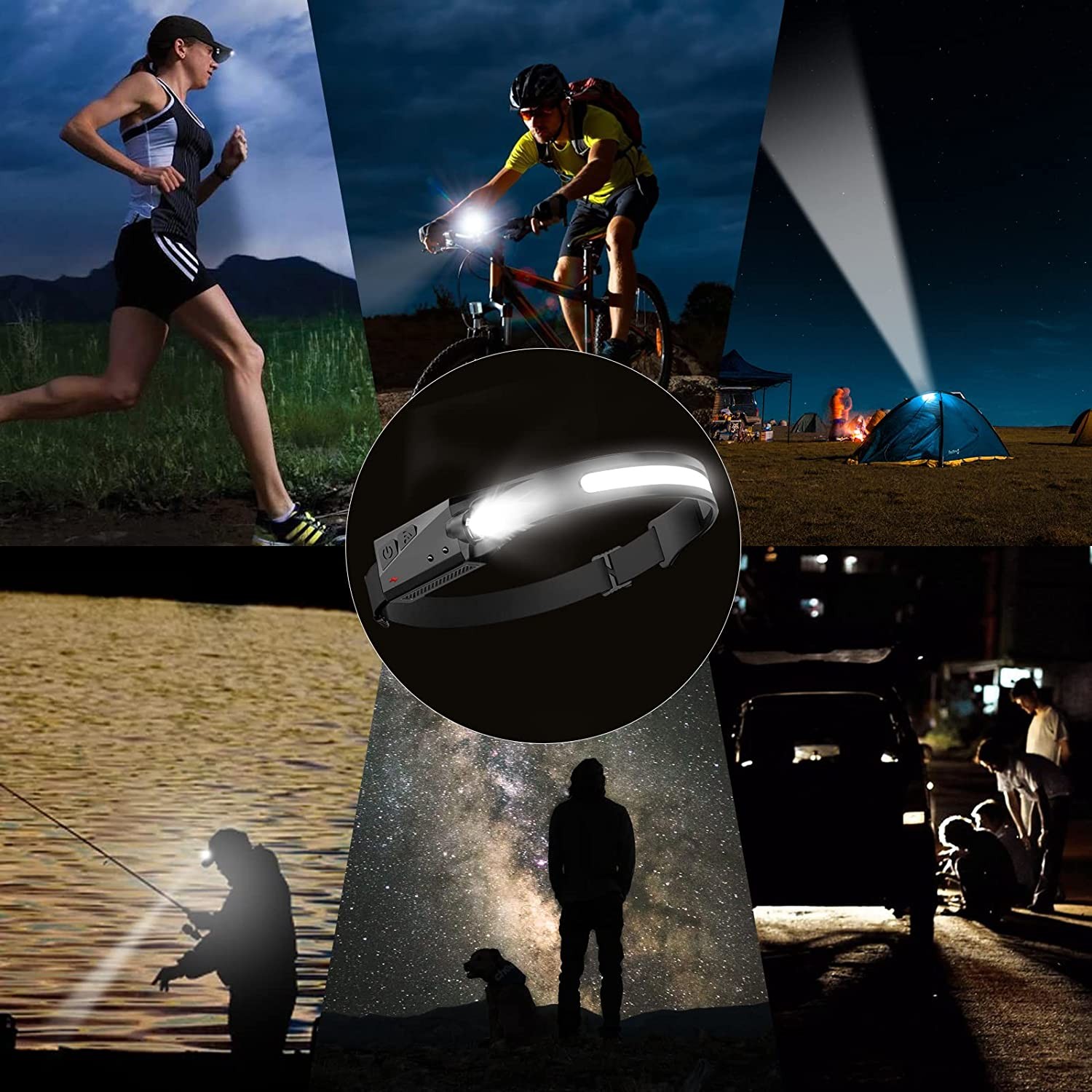 Rechargeable Headlamp 230° Wide Beam LED Motion Sensor Headlight Waterproof Lots