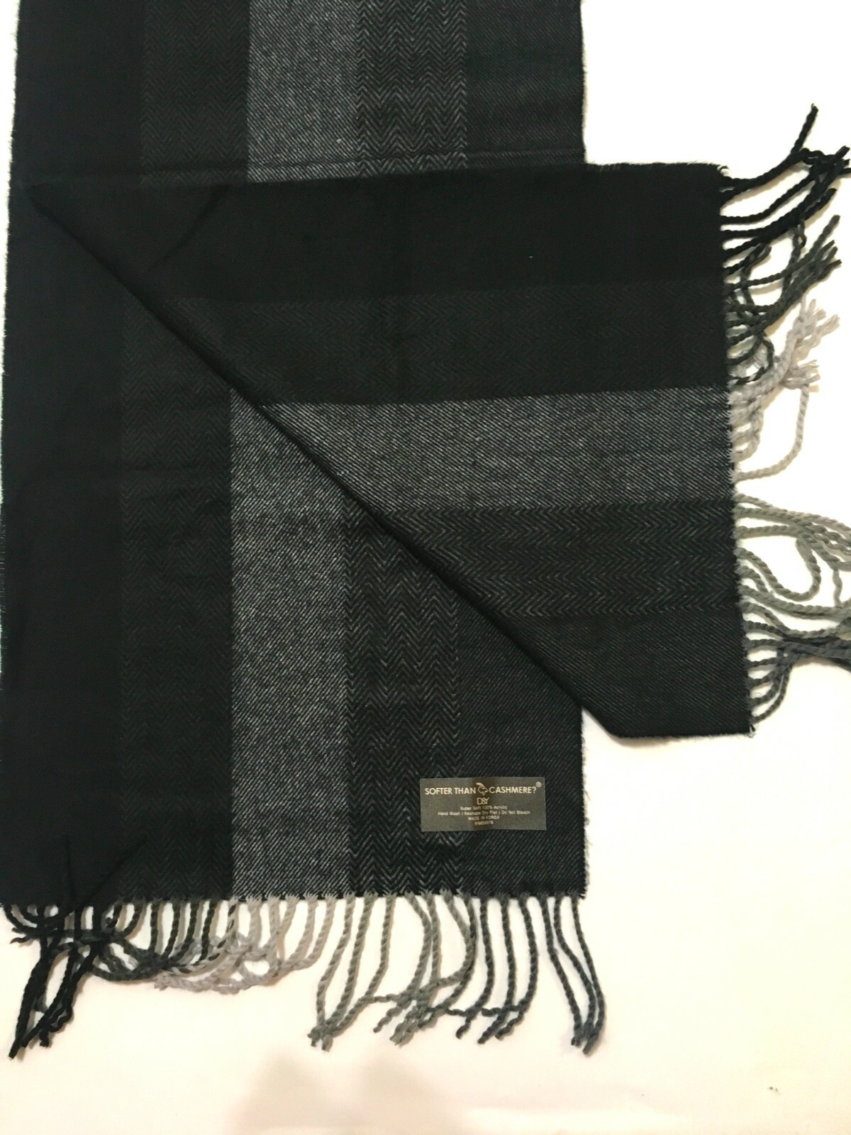 NEW Softer Than Cashmere Scarf Acrylic Gradient Black Grey Gray Made in KOREA