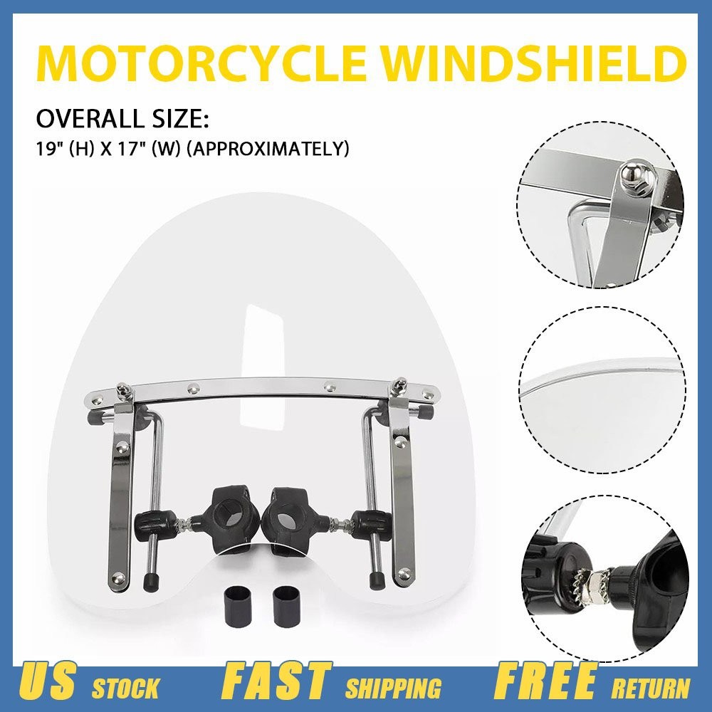 Motorcycle Large Windshield Clear Fit Harley Honda Magna Shadow Spirit 19"x17" E