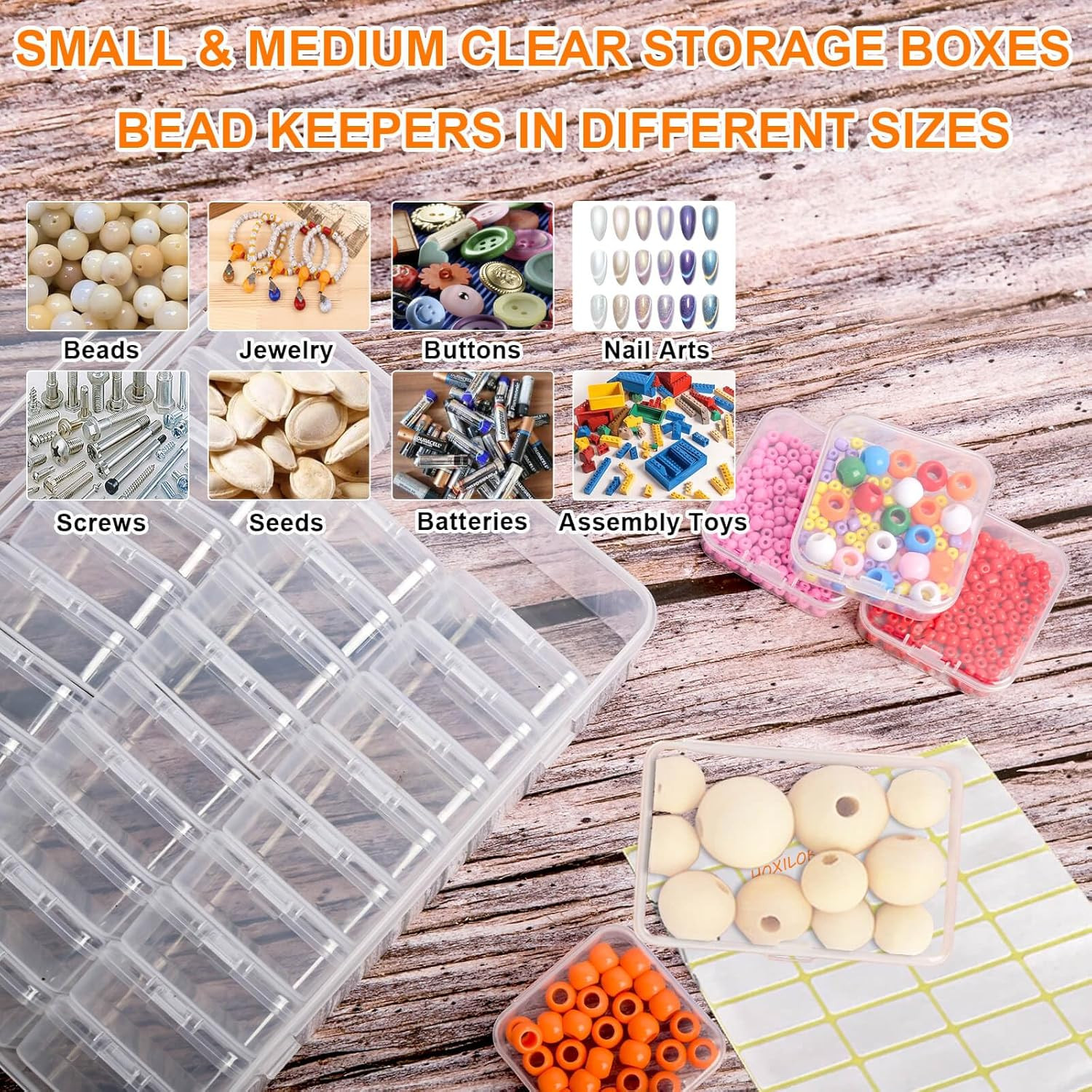 46Pcs Bead Organizer Set, Premium Small and Medium Clear Plastic Storage Boxes f