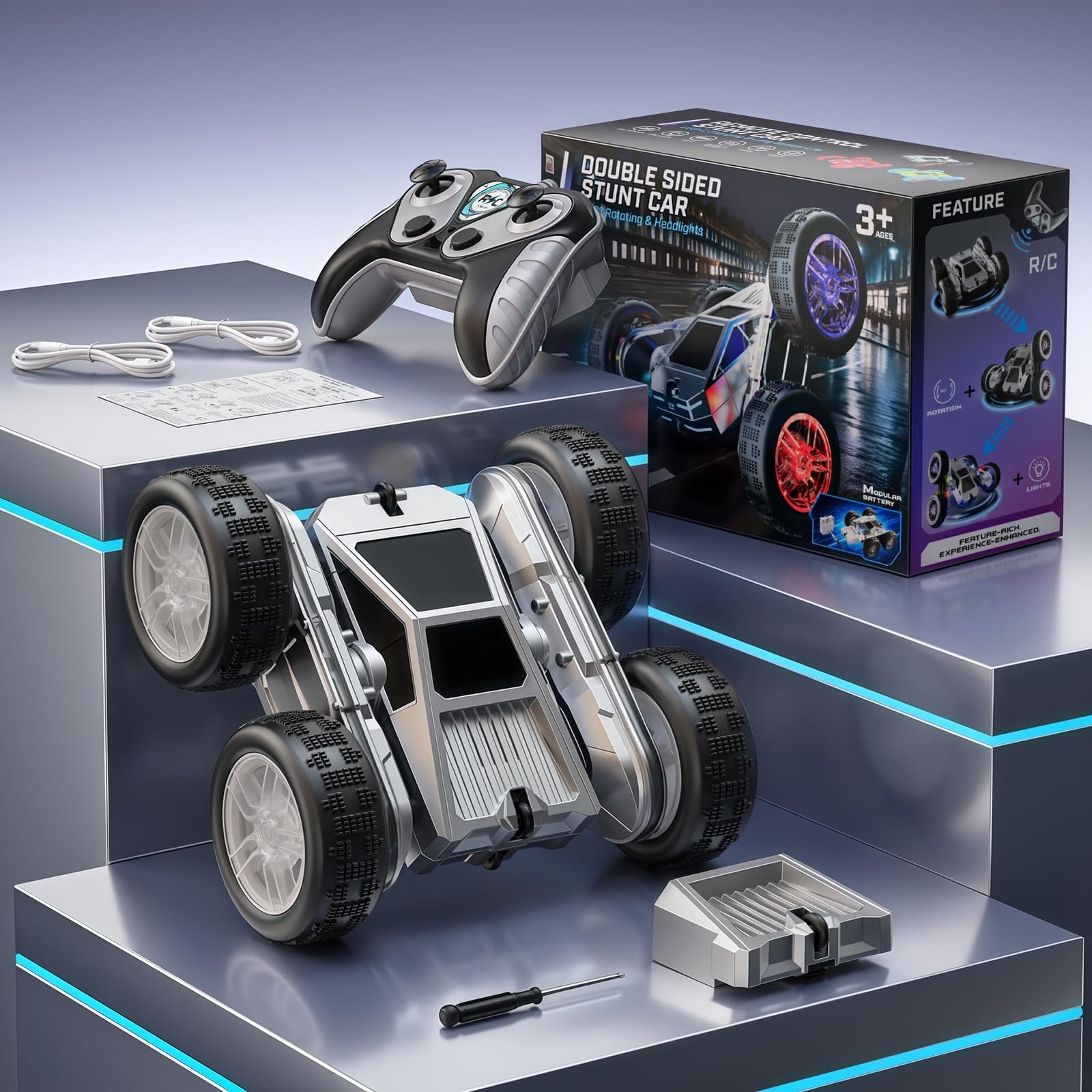 WayEee Remote Control Car for Boys 4-7, 360° Flips Rotating RC Stunt Car with...