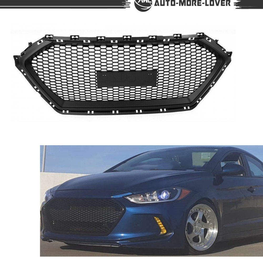 For Hyundai Elantra Sedan 2017-2018 Front Grille Honeycomb Style Matte Black