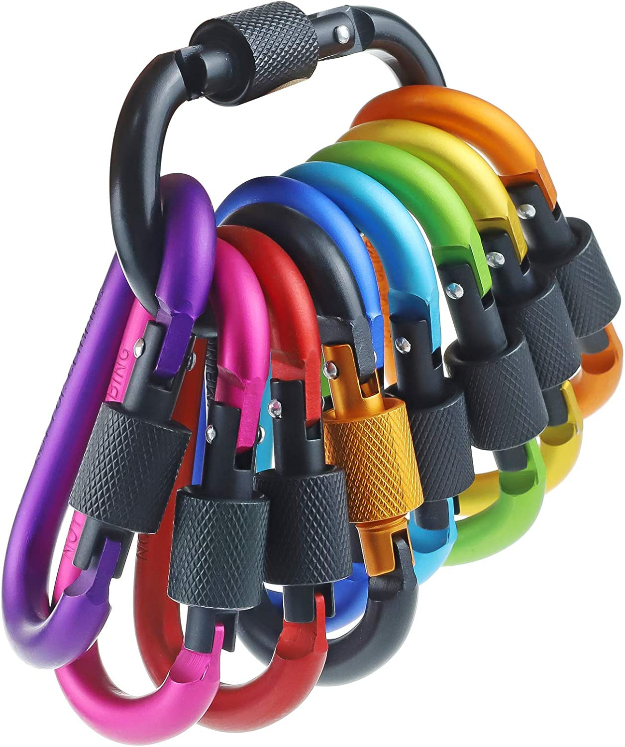 10 Pack Aluminum D Ring Key Rings Hiking Clips Locking Carabiner for Hiking Camp