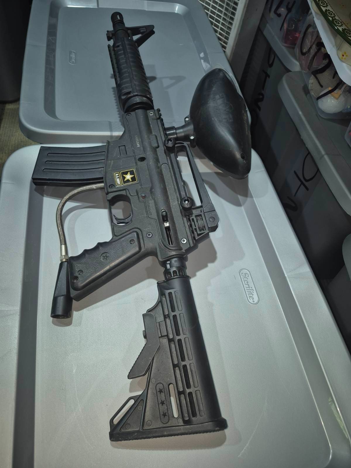 Alpha Black Paintball Marker Gun w/ Air Line U.S. Army Style