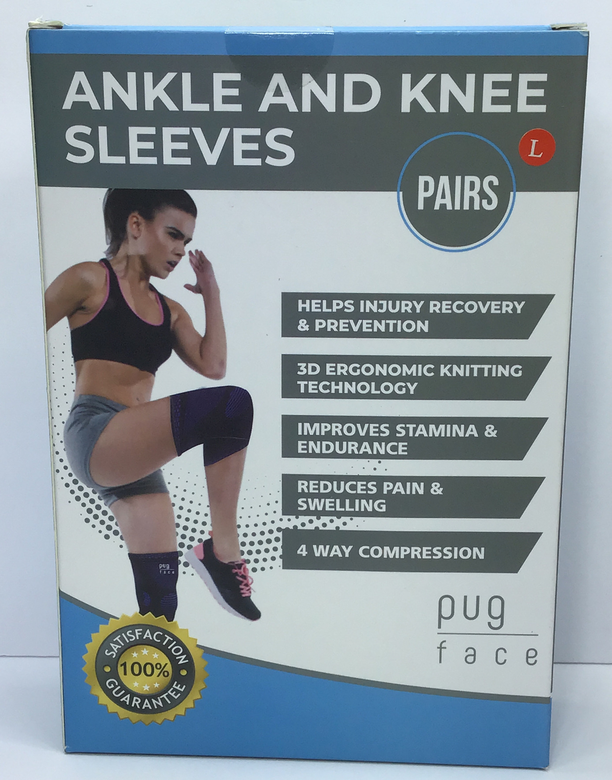 Pug Face, Ankle and Knee Sleeves, Size Large, Brand New