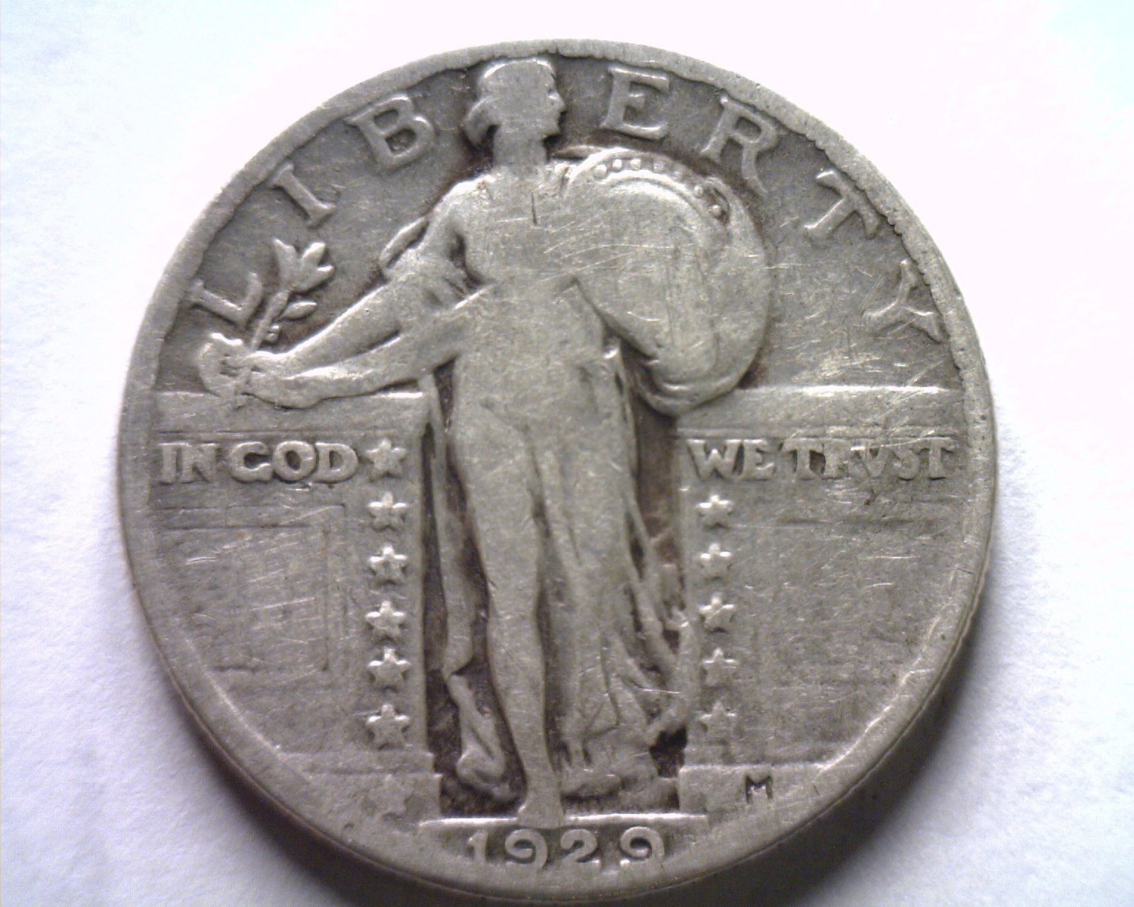 1929 STANDING LIBERTY QUARTER FINE F CLASHED DIE OBVERSE NICE ORIGINAL COIN