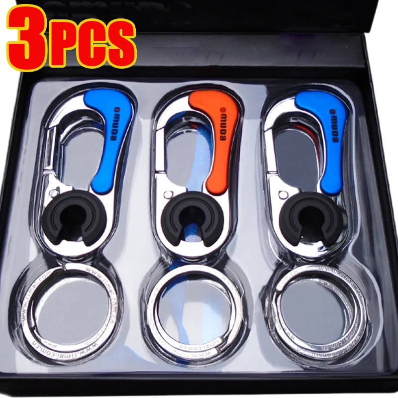 3PCS Stainless Steel Carabiner Keychain Hook Double Ring Key Holder Set