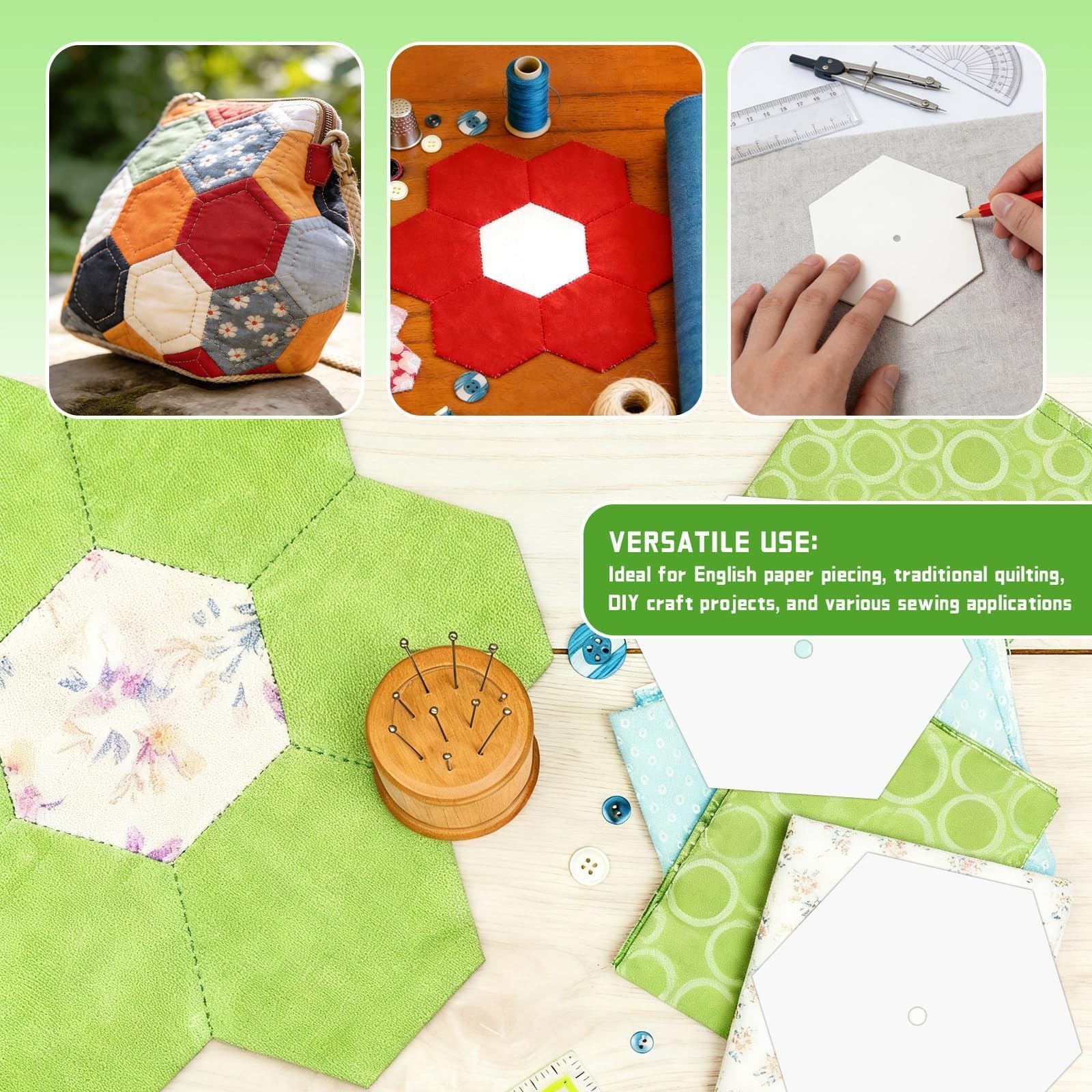 300 PCS 2 Inch White Hexagon Piecing Paper Templates Quilting Patchwork