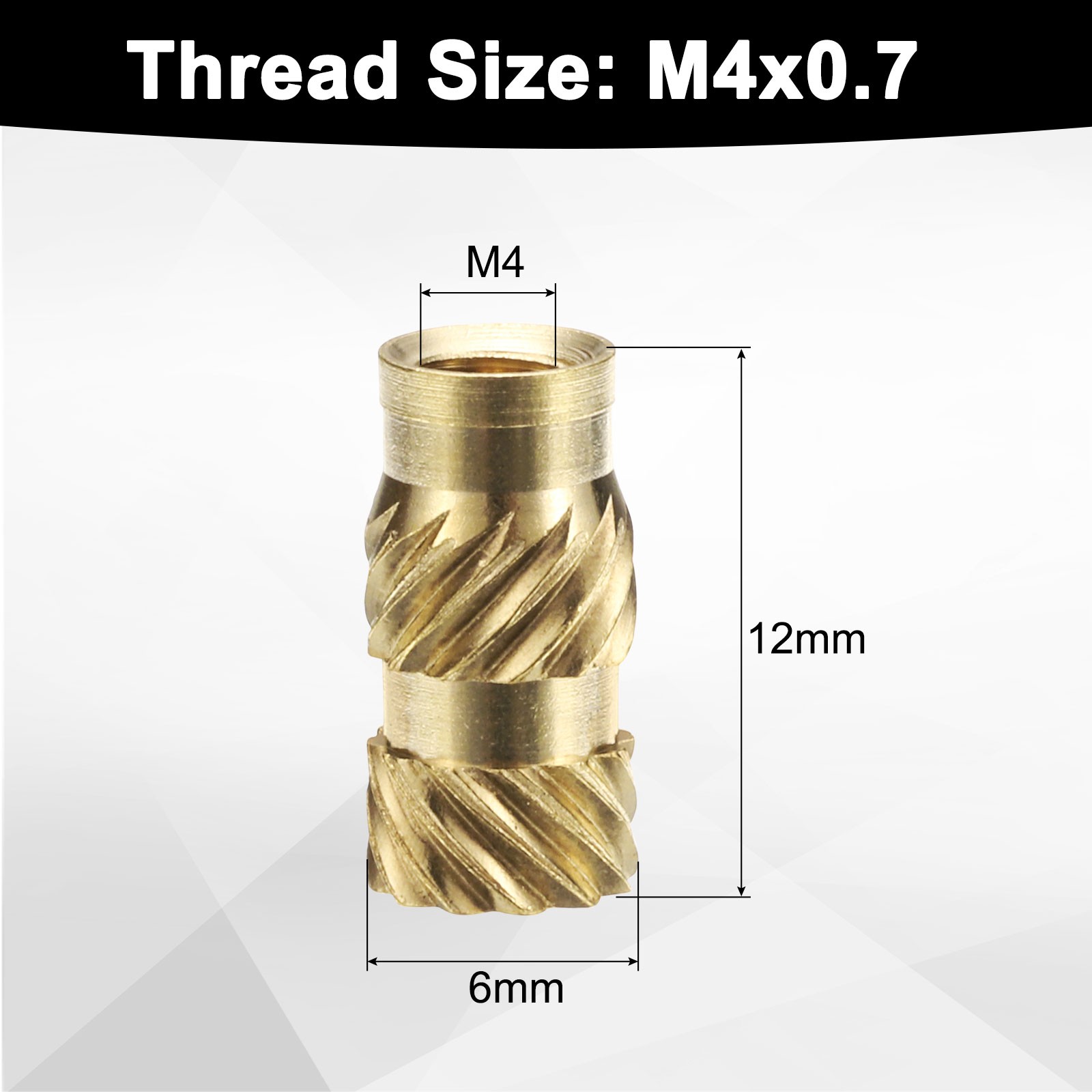 30pcs M4 Threaded Inserts Brass Heat Set Insert M4x12mm, OD 6mm Knurled Nuts