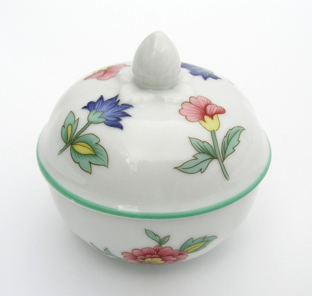 HEINRICH W. GERMANY FLORAL DESIGN TRINKET BOX - ROUND BALL SHAPED - EXCELLENT