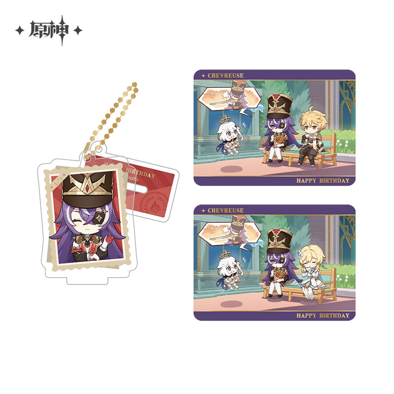 miHoYo Genshin Impact Chevreuse Happy Birthday Card Keychain Acrylic Stand Goods