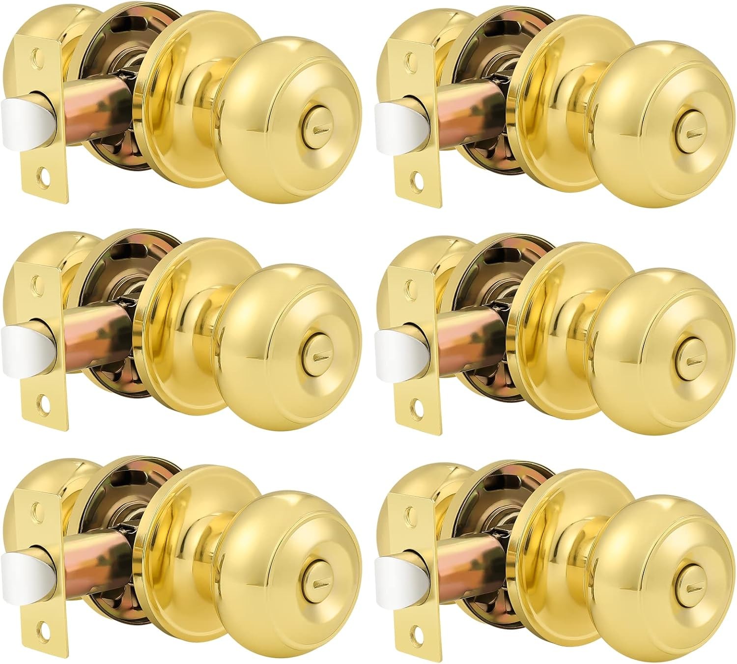 Probrico 6 Pack Privacy Door Knobs Lock Interior 6 Pack, Polished Brass