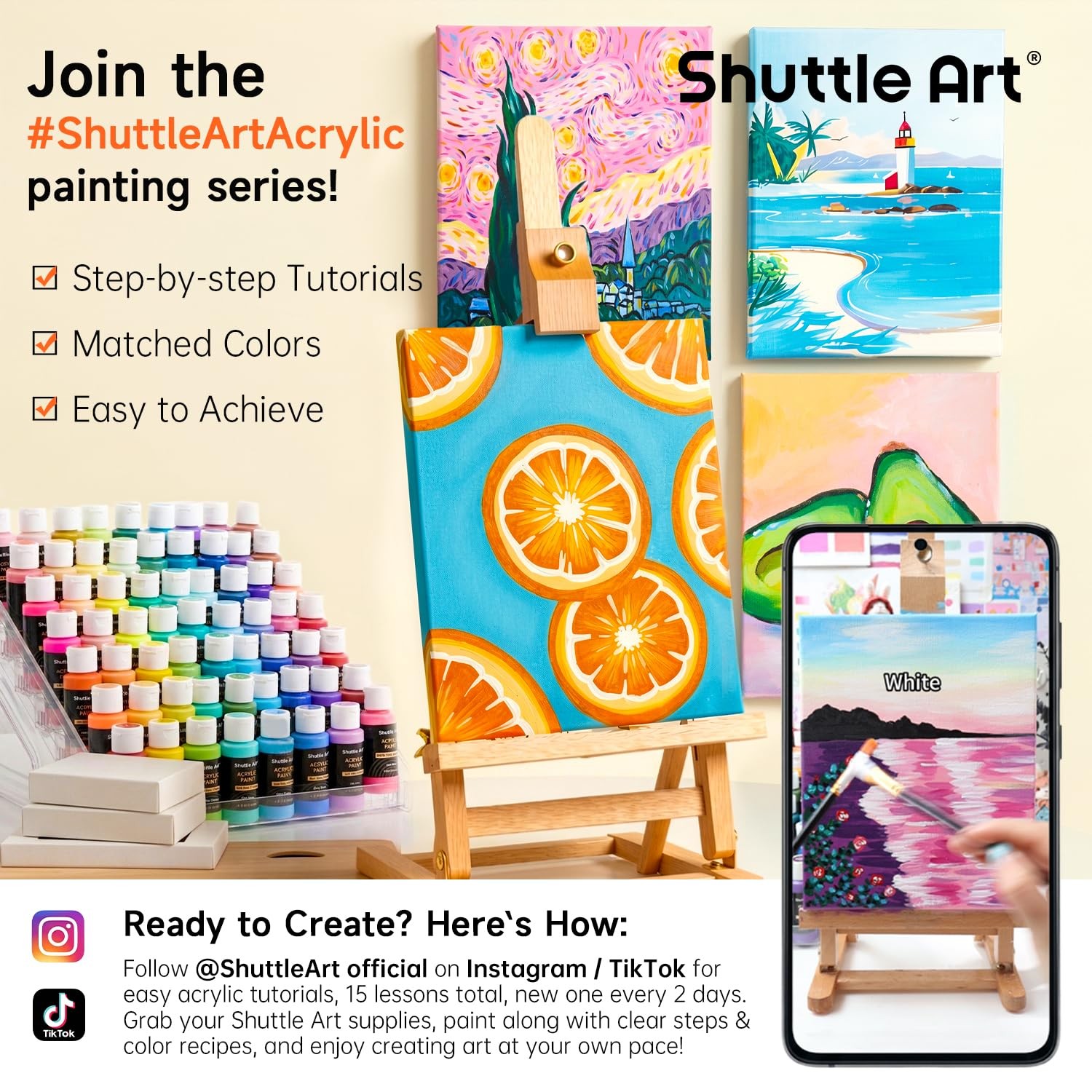 Shuttle Art 80 Colors Acrylic Paint, 2 Fl Oz (Pack of 80), Regular