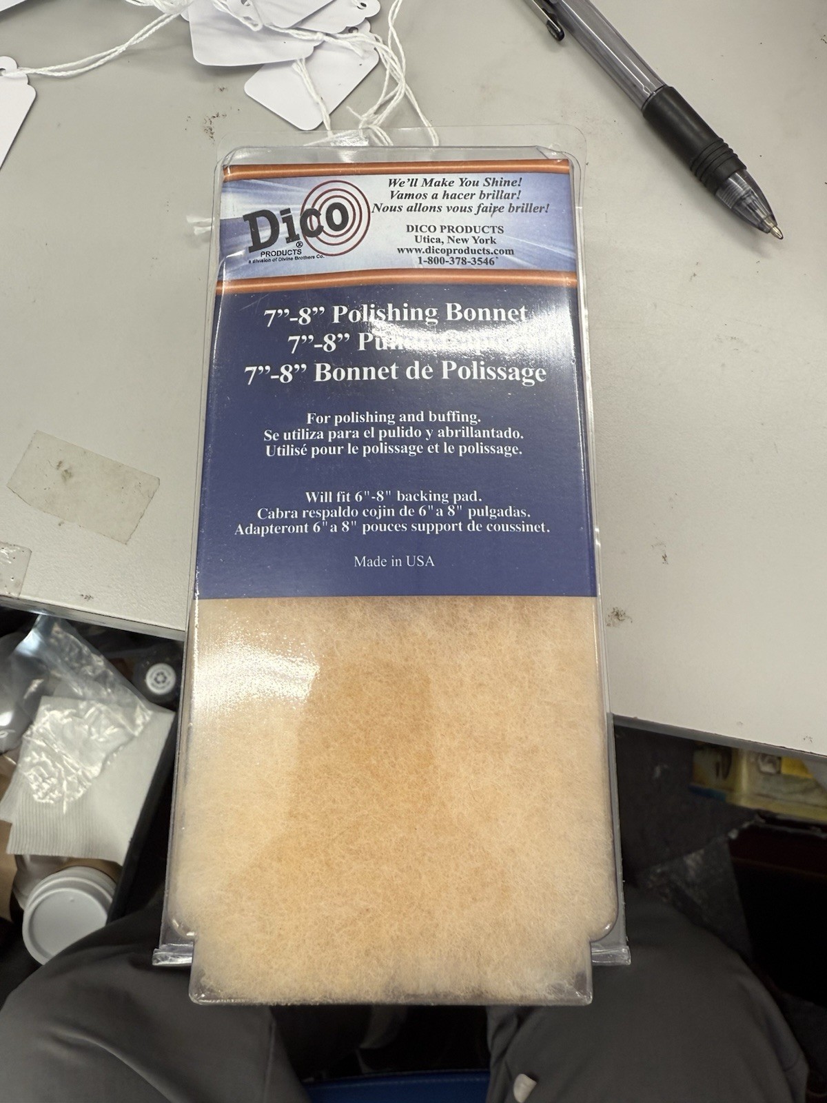 Dico Synthetic Lambs Wool Fiber Pile Buffing Bonnet 7-8" 7410831 Washable