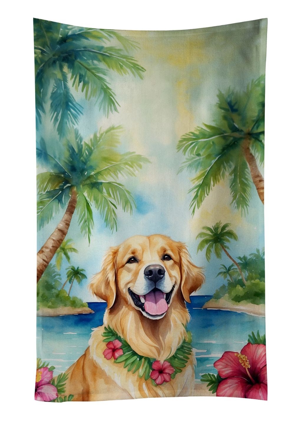 Golden Retriever Luau Kitchen Towel Dish Cloths Guest Hand Towel Decorative