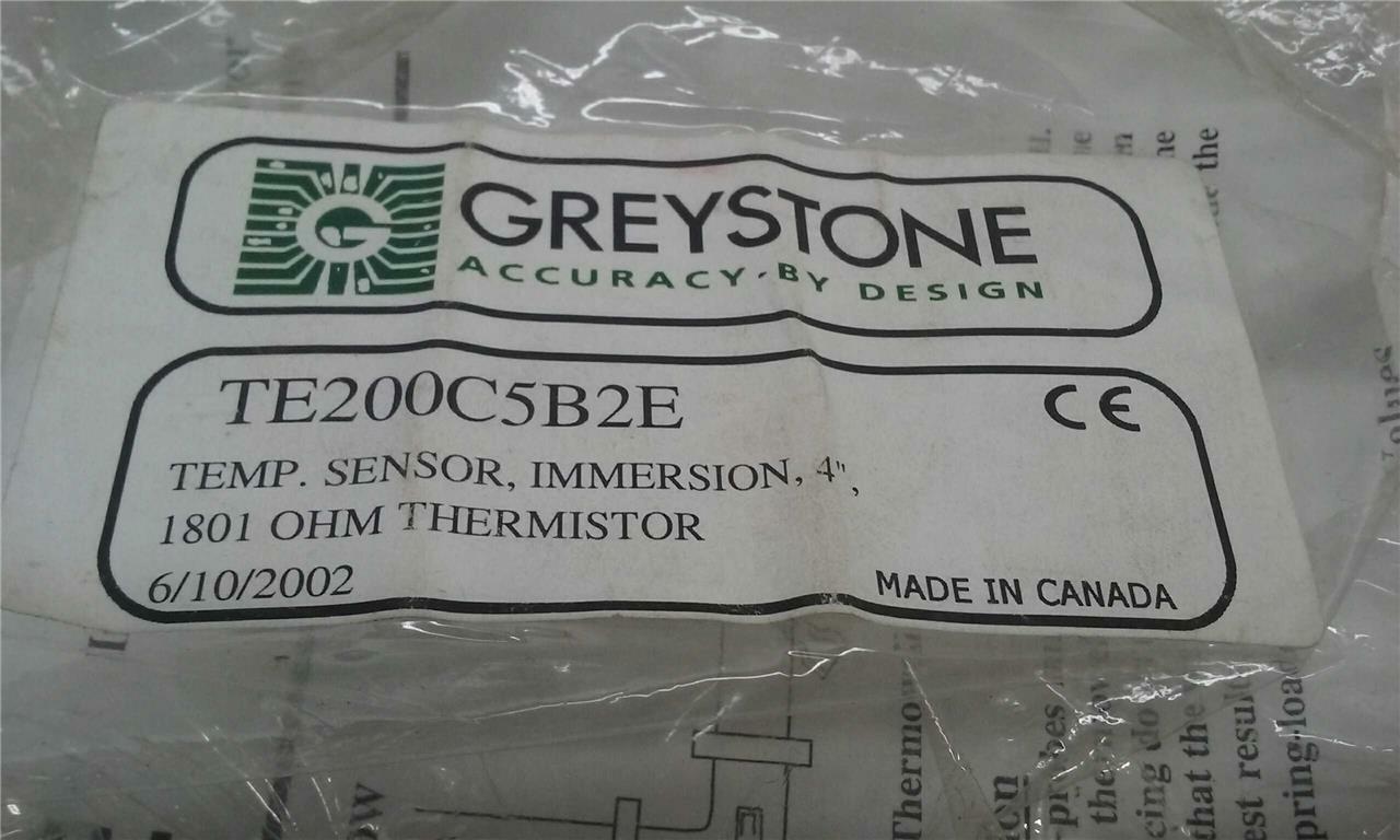Greystone TE200C5B2E Temp. Sensor, Immersion, 4" 1801 OHM Thermistor