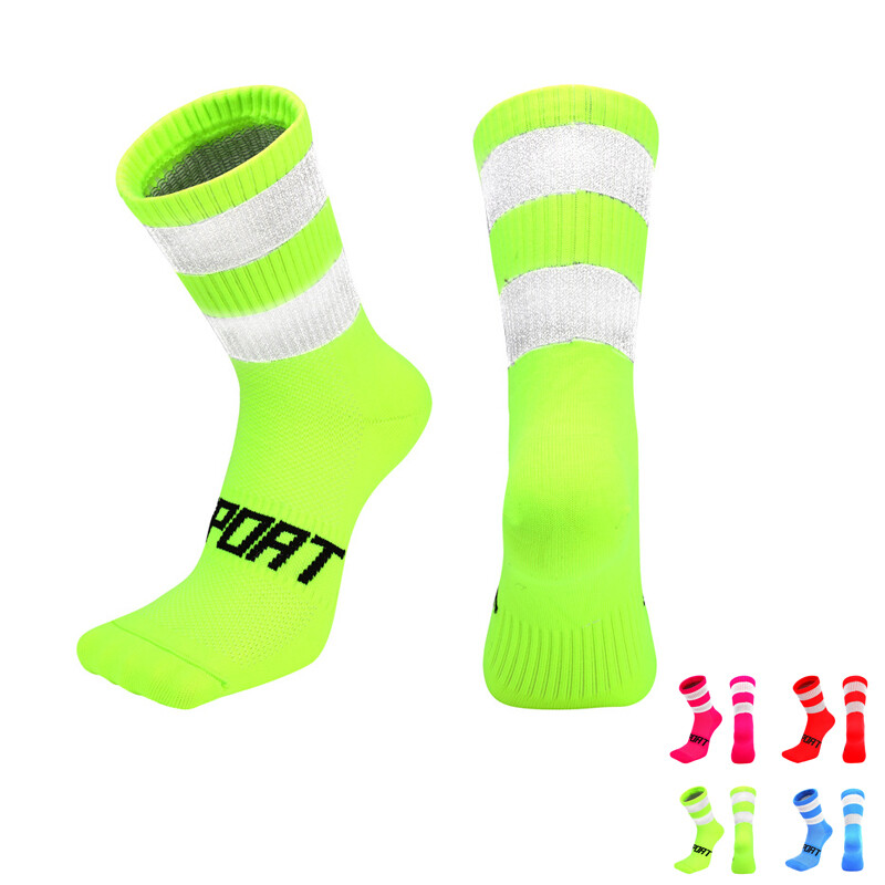 Pro Men Women Reflective Cycling Sports Ankle Socks XC Riding Bicycle Bike Green