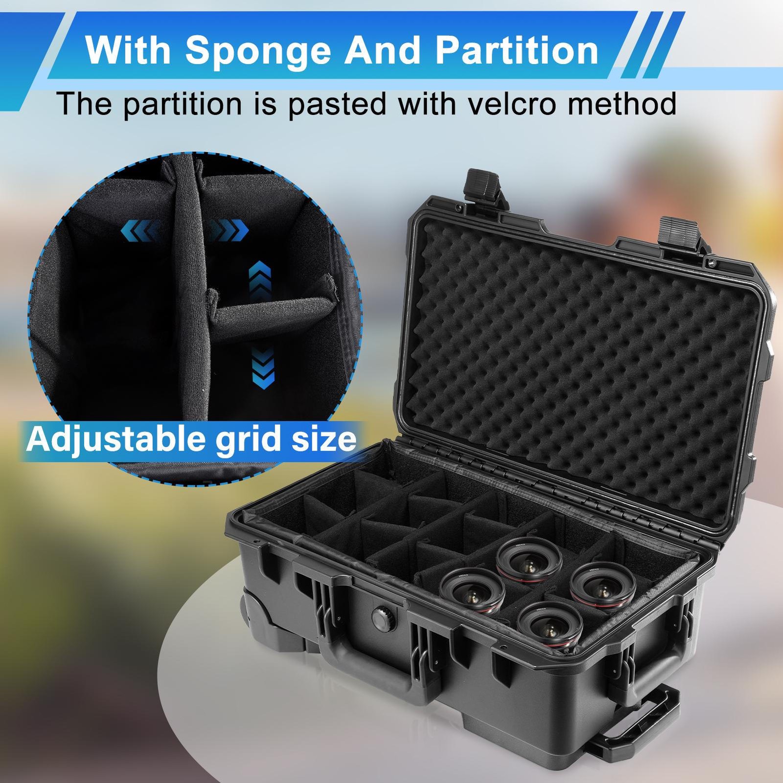 Waterproof Rolling Protective Case,Hard Compact Camera Case W/Handle Wheel