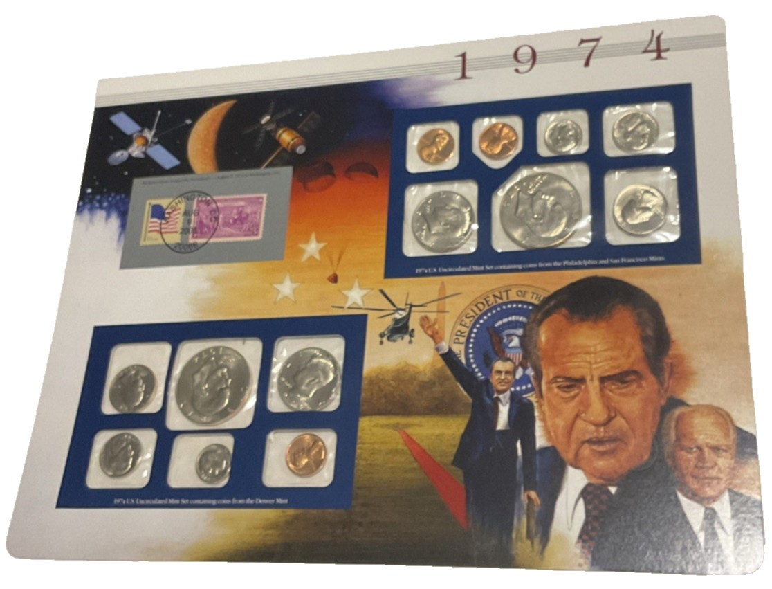 1974 P/D Uncirculated Mint Set Postal Commemorative Society Coin & Stamps