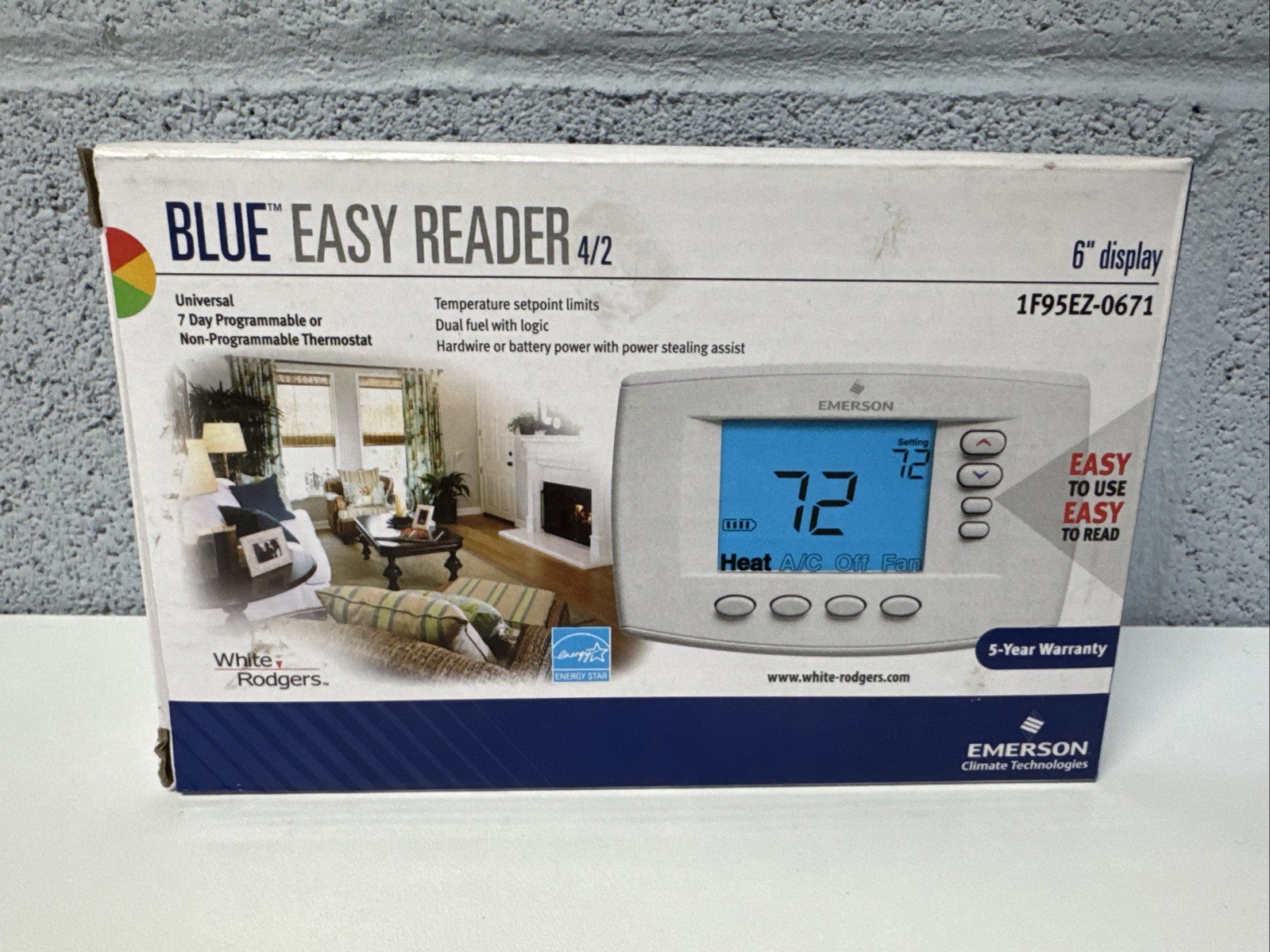 Emerson White Rodgers Blue Easy Reader Programmable Thermostat 1F95EZ-0671 New