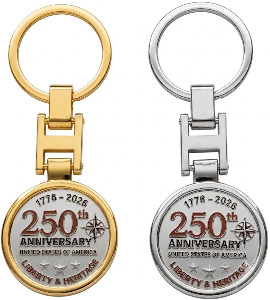 USA 250th Independence Anniversary Keychain Double Sided 1776-2026 Commemorative
