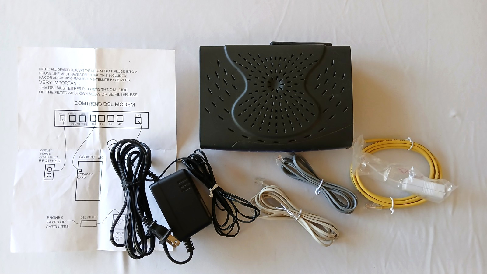 Comtrend ADSL2+ Wireless Router 5361T DSL Modem 4‑Port | Plug & Cords Included
