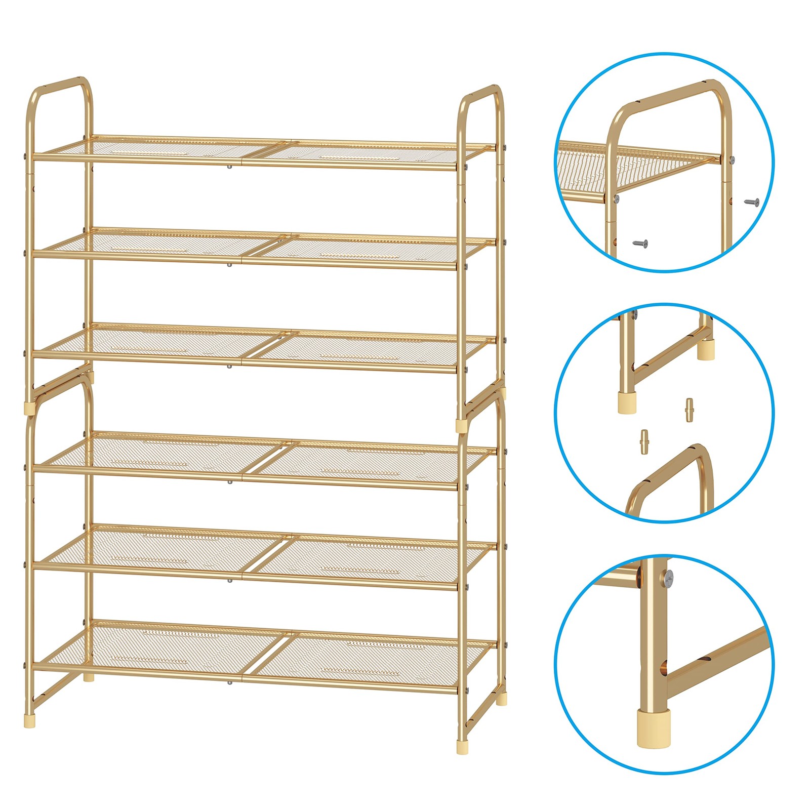 Simple Trending 3-Tier Stackable Shoe Rack, Expandable & Adjustable Shoe Shel...