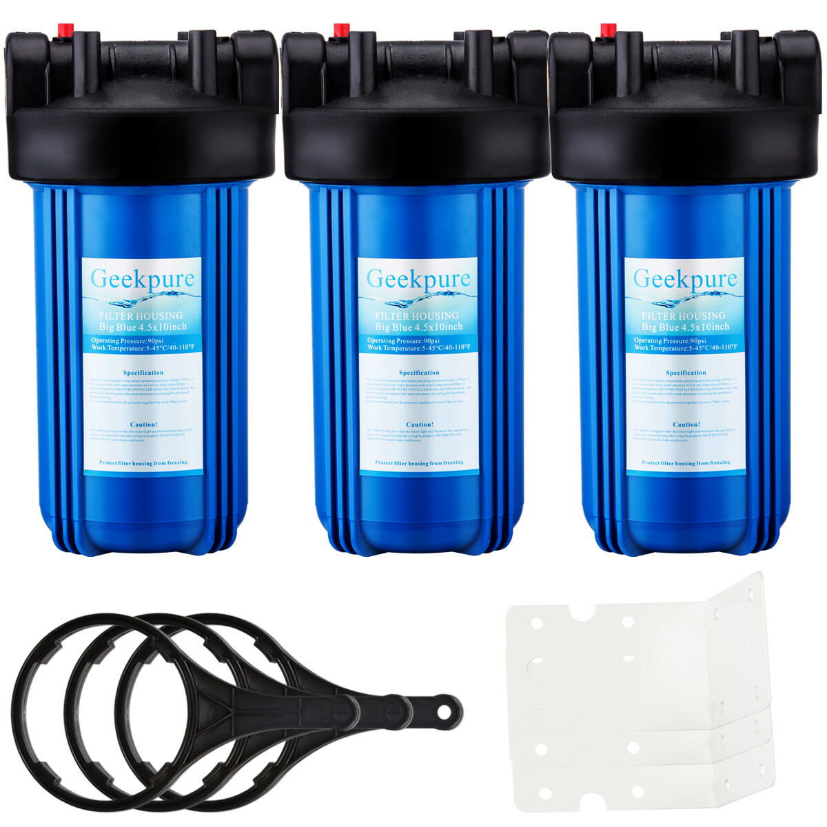Geekpure 10-Inch Whole House Water Filter Housing 4.5"x10"1-Inch 3PK