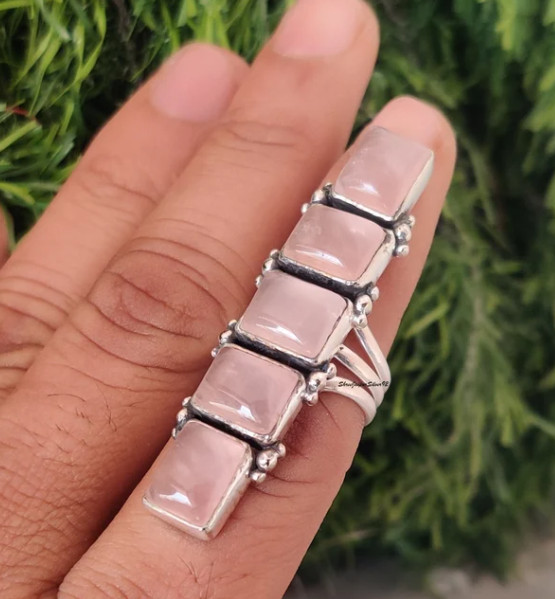 Rose Quartz Ring Gemstone 925 Sterling Silver Ring Handmade Ring Gift Item MK*