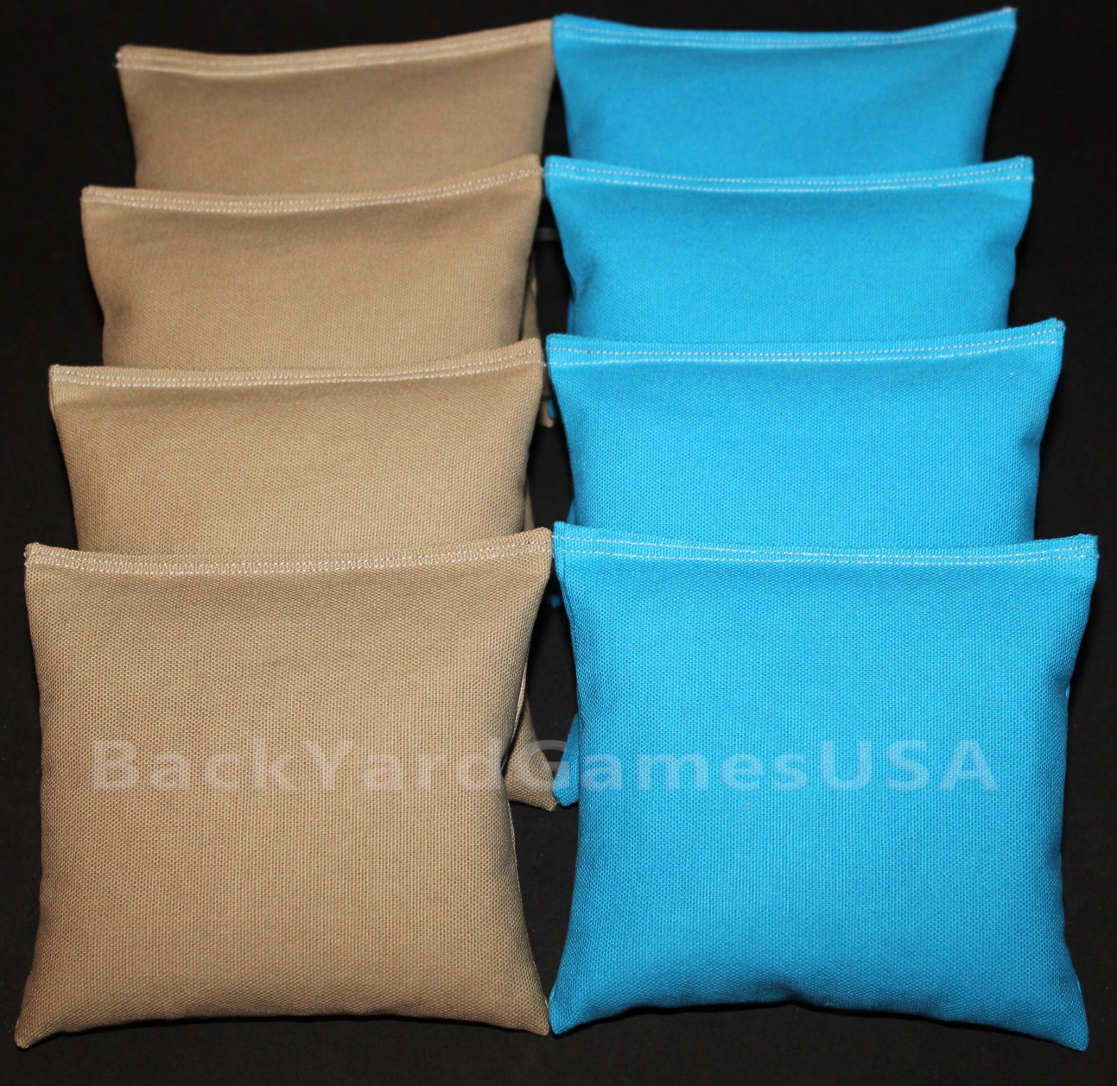 CORNHOLE BEAN BAGS Khaki Beige & Teal Turquoise 8 ACA Corn Hole Game Toss Bags