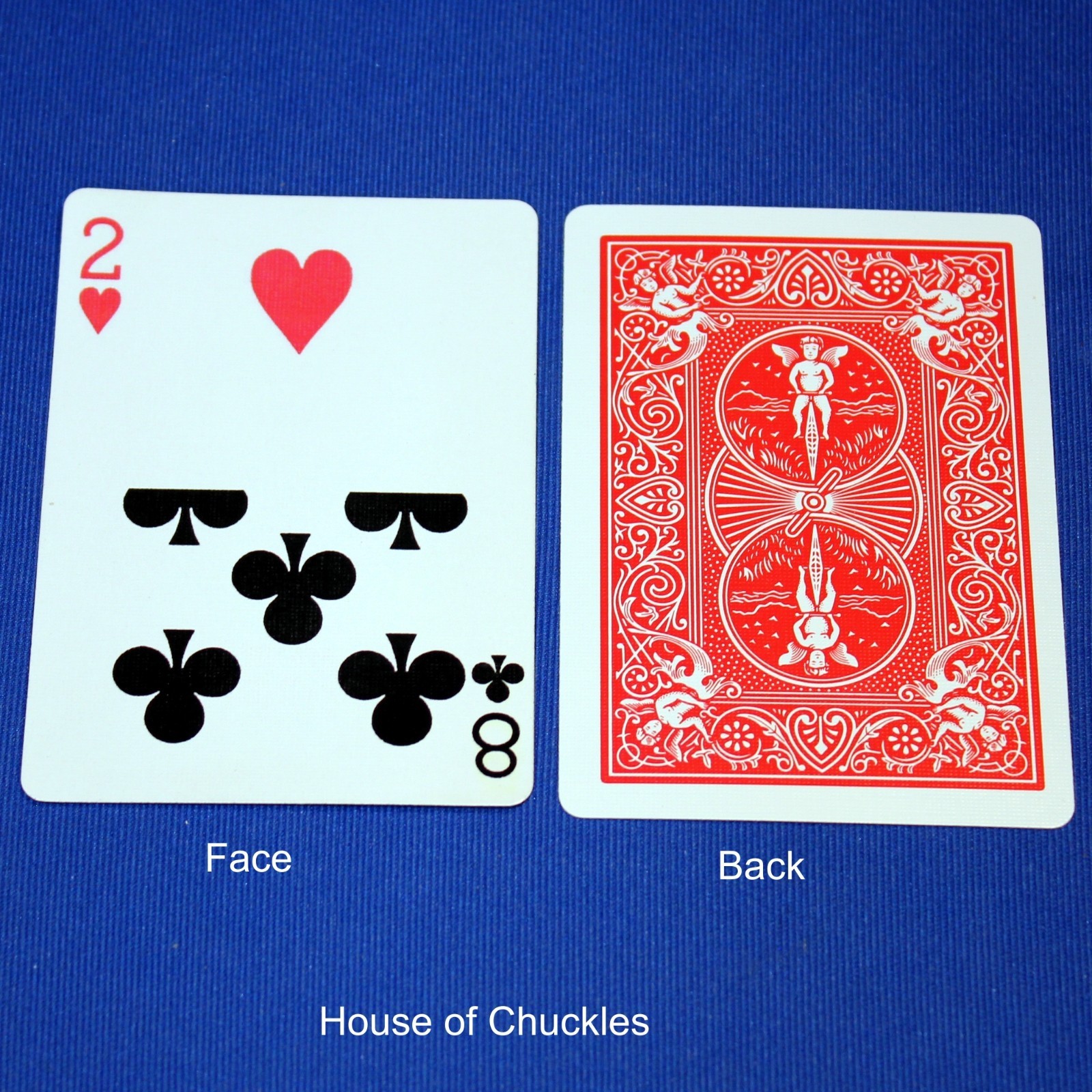 2 of Hearts / 8 of Clubs - Half Horizontal, Bicycle Printed Gaff Card, Red