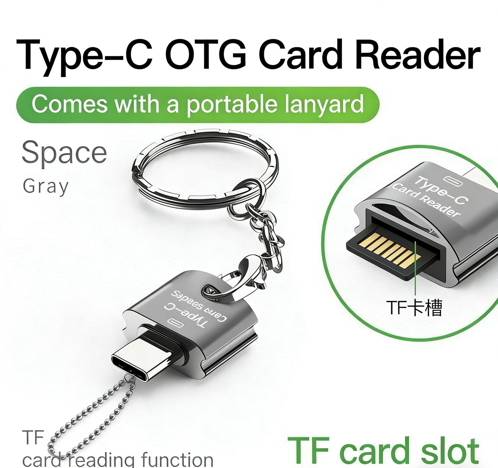 Type-C Card Reader, 2-in-1 USB C to TF/Micro SD Card Reader, High-Speed 480Mb...