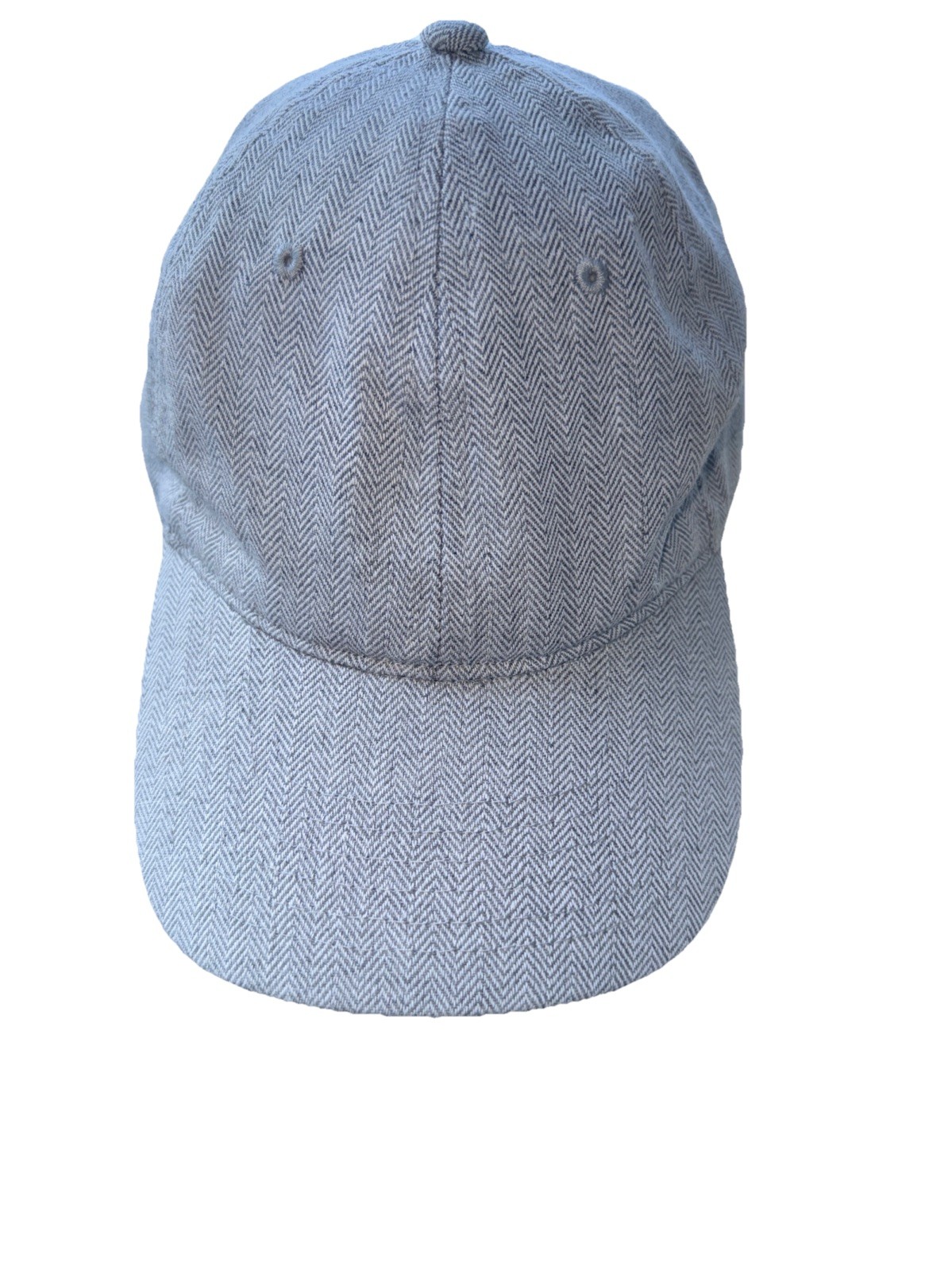 Herringbone fabric pattern Gray White Hat Cap Leather Strap Buckle EUC