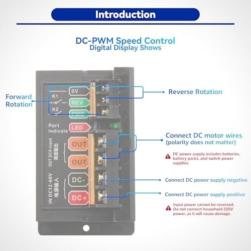 DC Motor Speed Controller 12-60V 15A PWM Digital Display Forward Reverse Brush