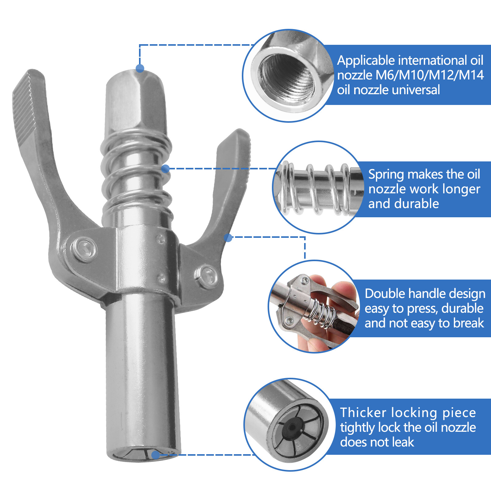 Grease Gun Coupler Double Handle Quick Release Lock On Coupling w/11.8" Hose