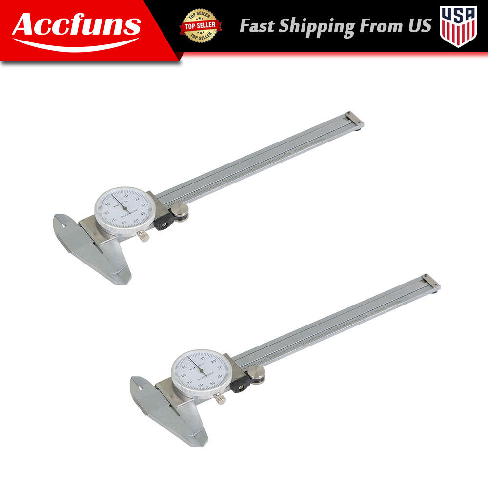 2PCS 6 Inch Dial Caliper Stainless Steel Shockproof Gauge 0.001" Of One Inch.