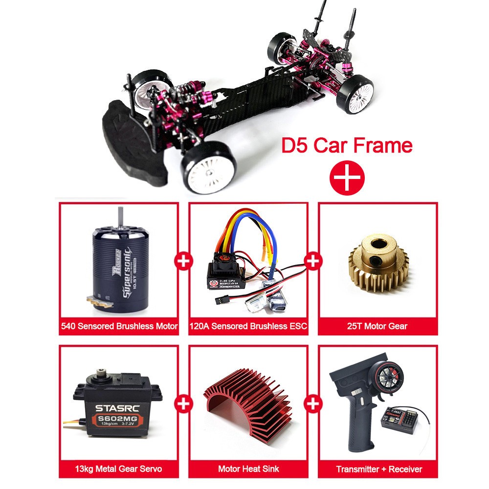 Alloy & Carbon Sakura 1:10 D5S AWD RC Car Upgrade Frame Kit with electric parts