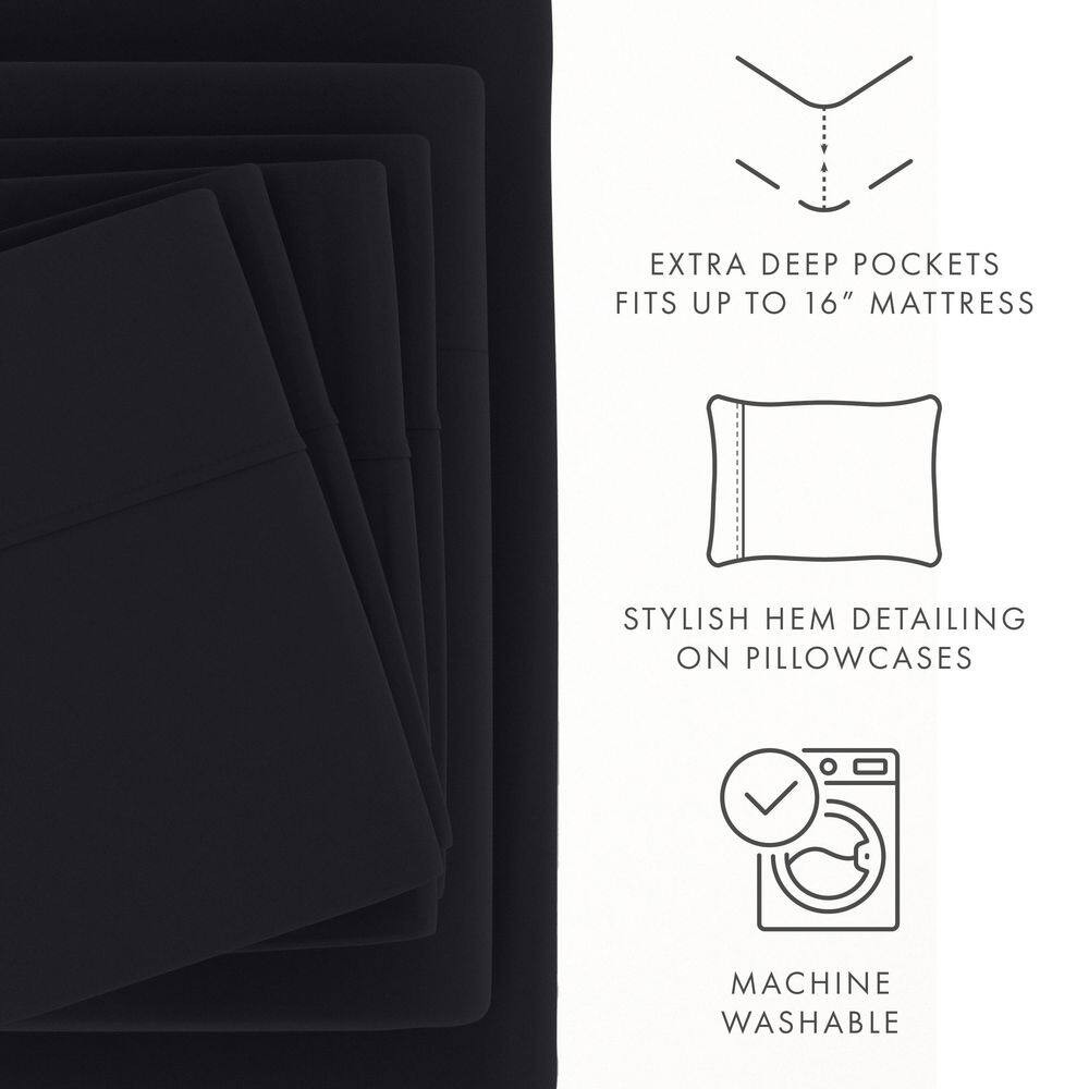6-Piece Black Solid Microfiber Twin Sheet Set