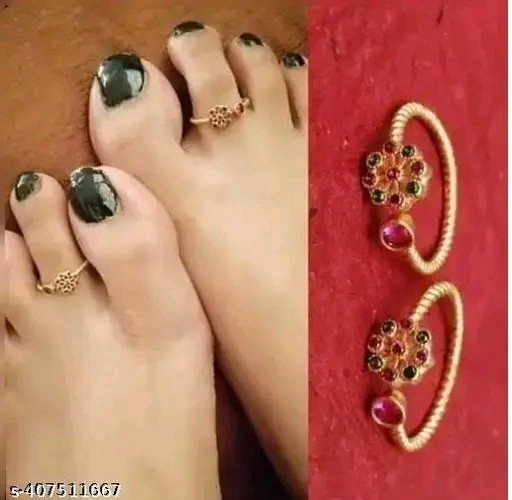 Gold Plated Toe Ring For Woman Adjustable Foot Jewelry Indian Look XX05