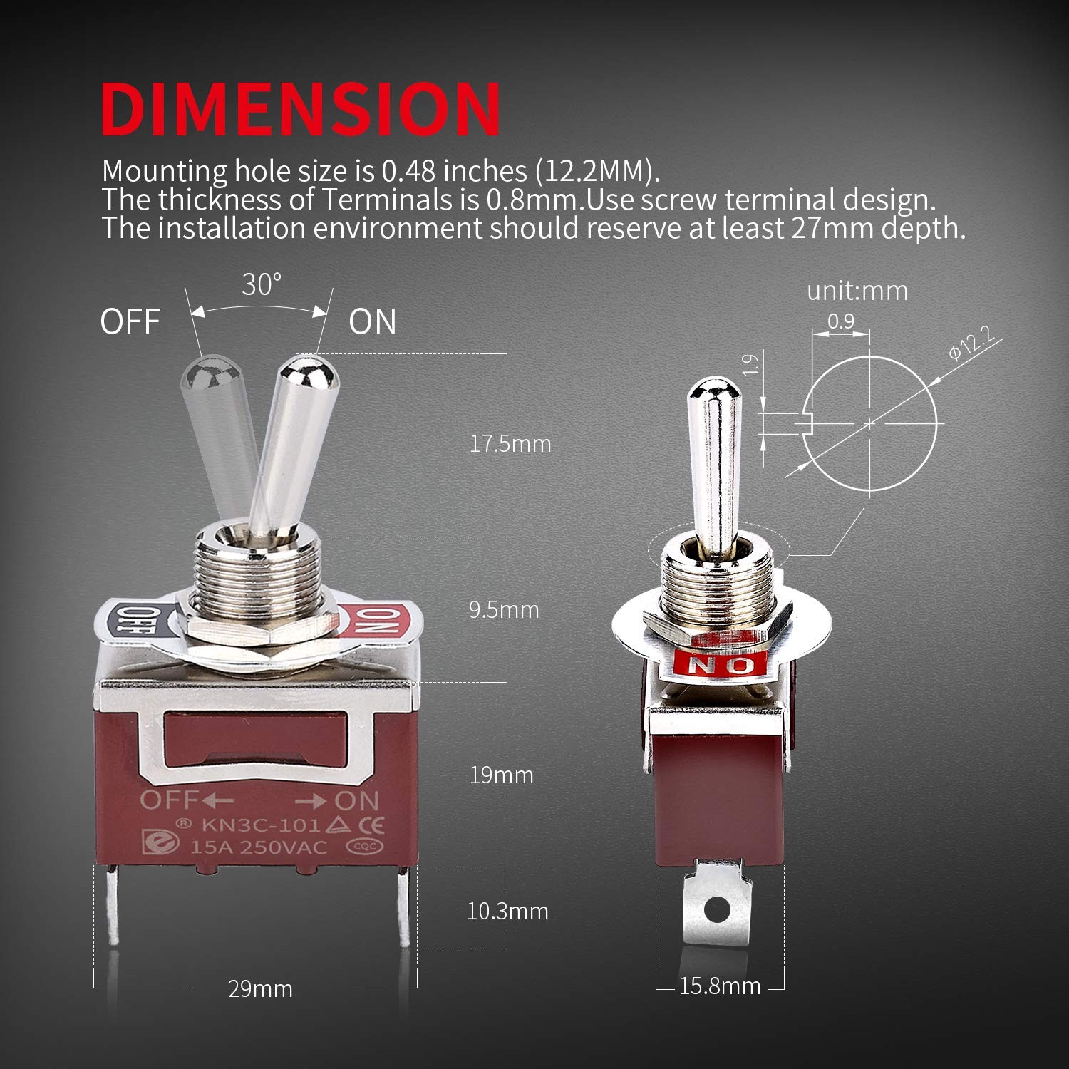 2 Pack Waterproof SPST Toggle Switch 12V DC 30A Heavy Duty Marine Grade