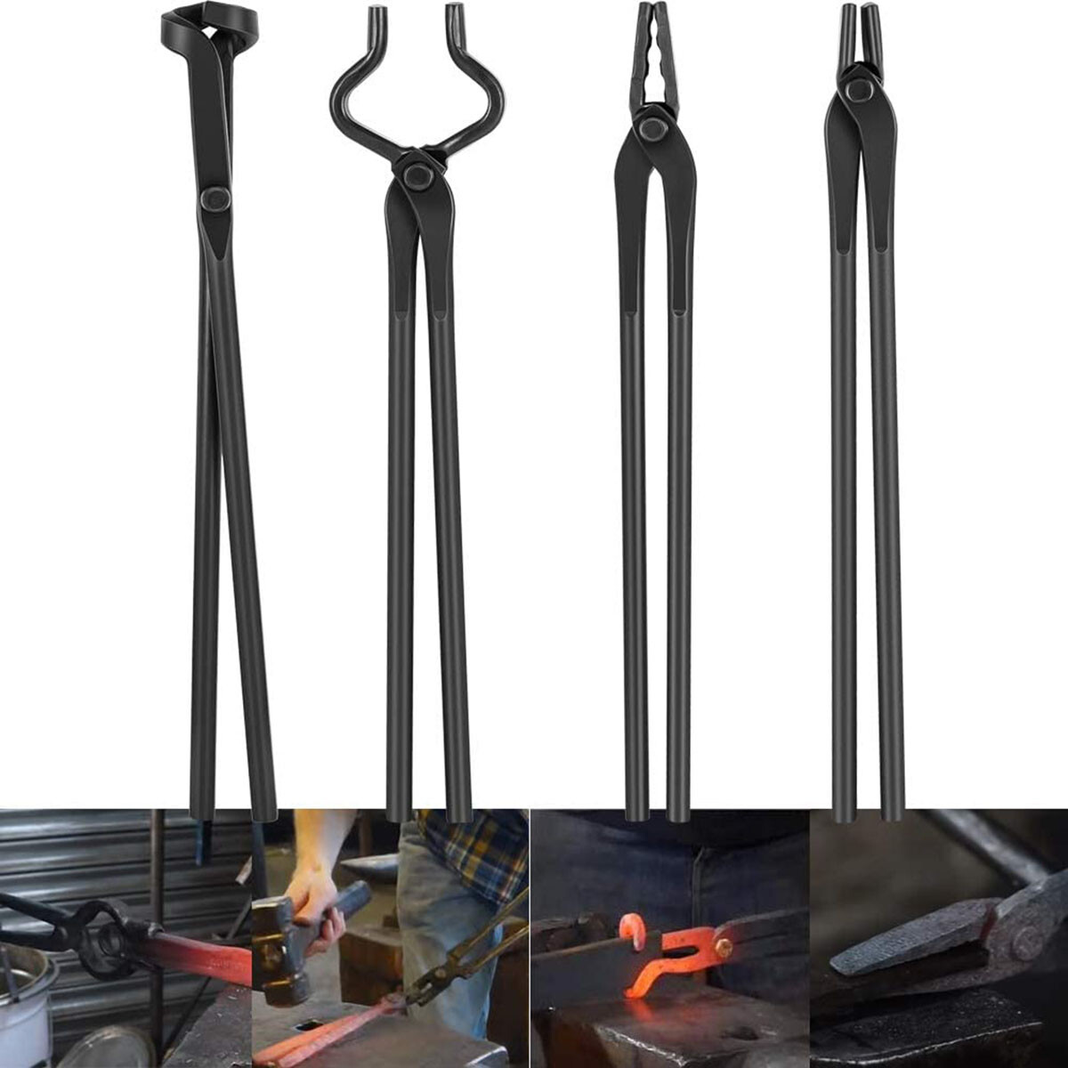 4Pcs Knife Making Tongs Set Bladesmith Blacksmith Knife Tong Anvil Vise Forge