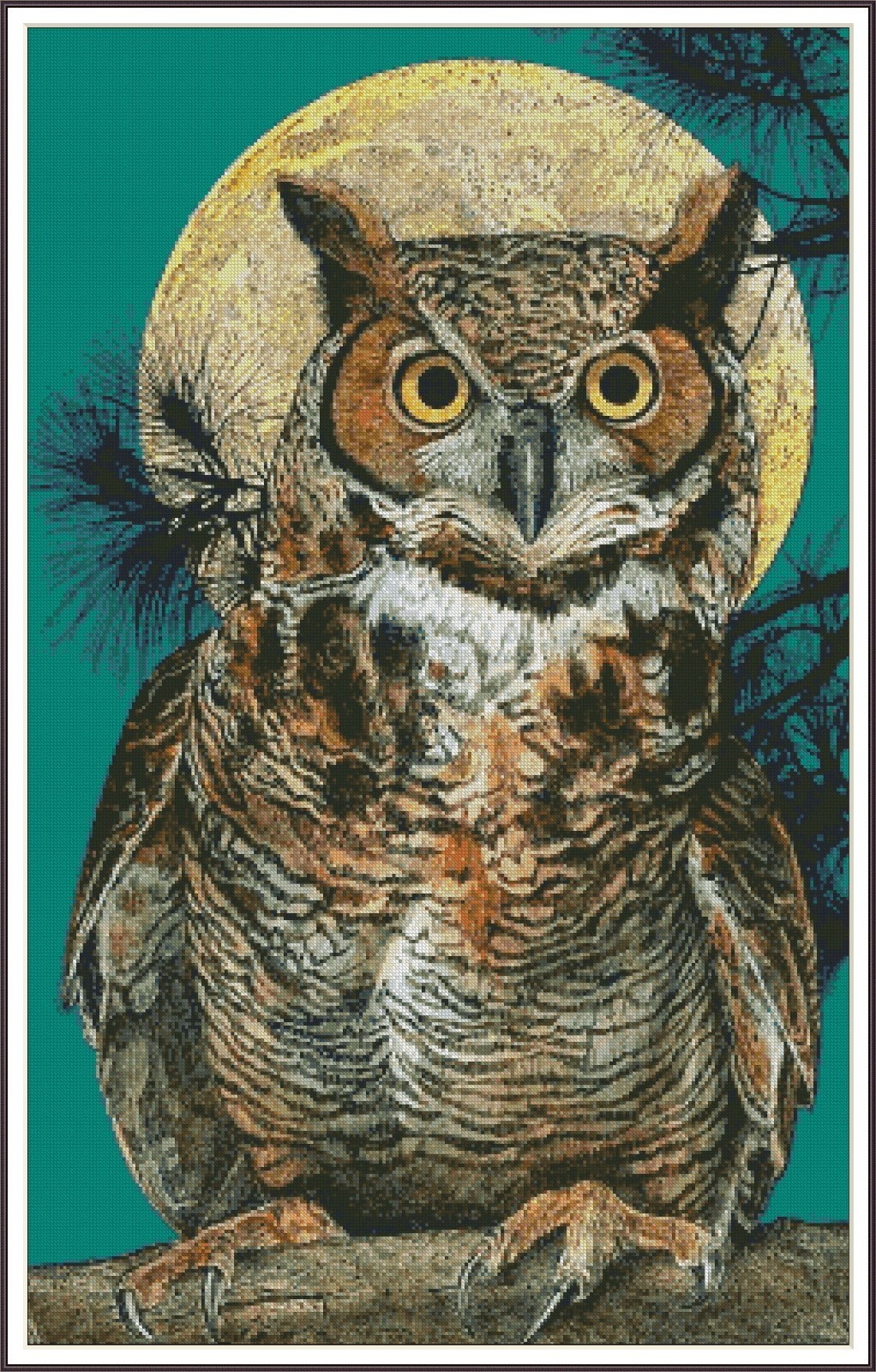 Great Horned Owl 245 Chart Counted Cross Stitch Pattern