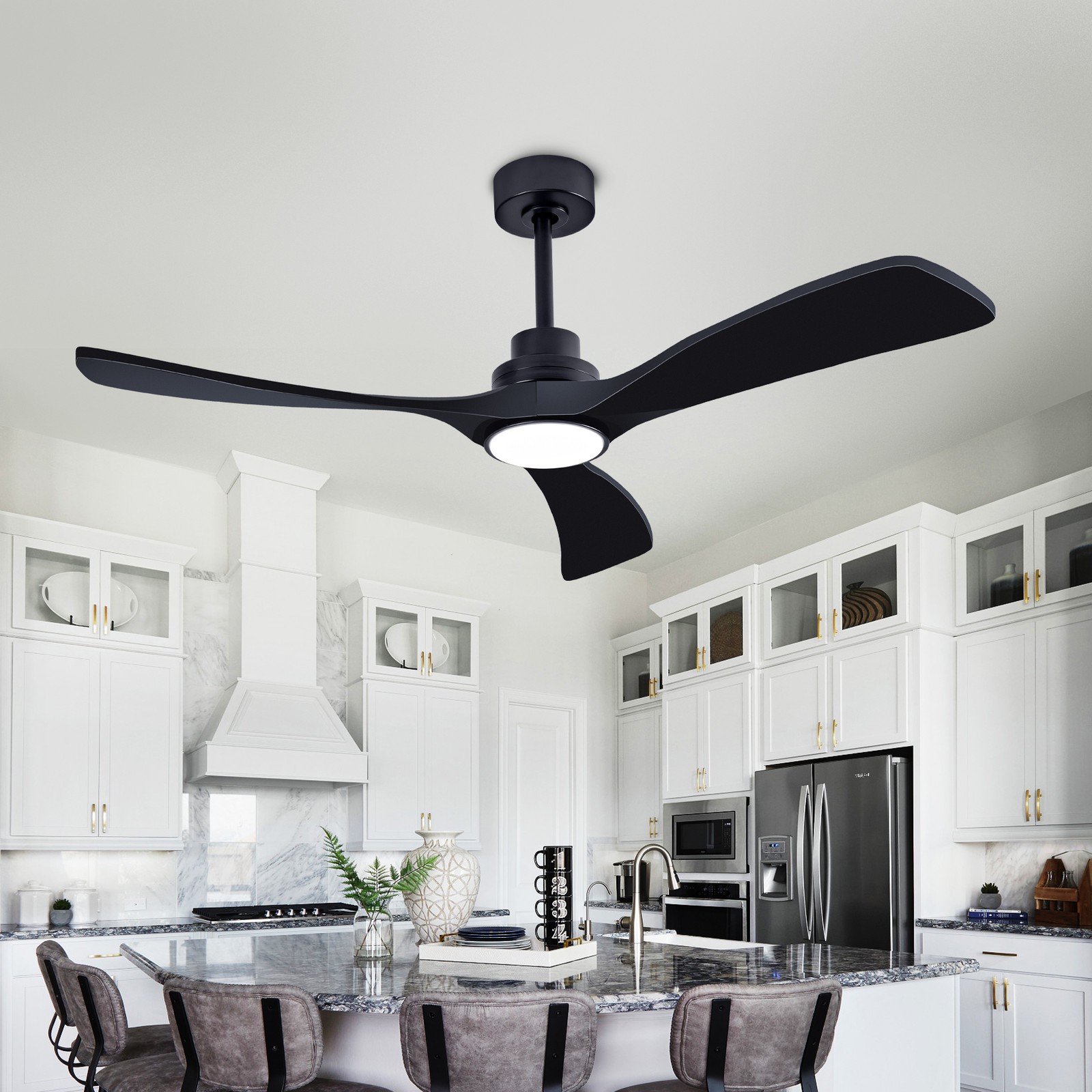 52" Solid Wood Ceiling Fan with Light, Dimmable, Remote, 6-Speed