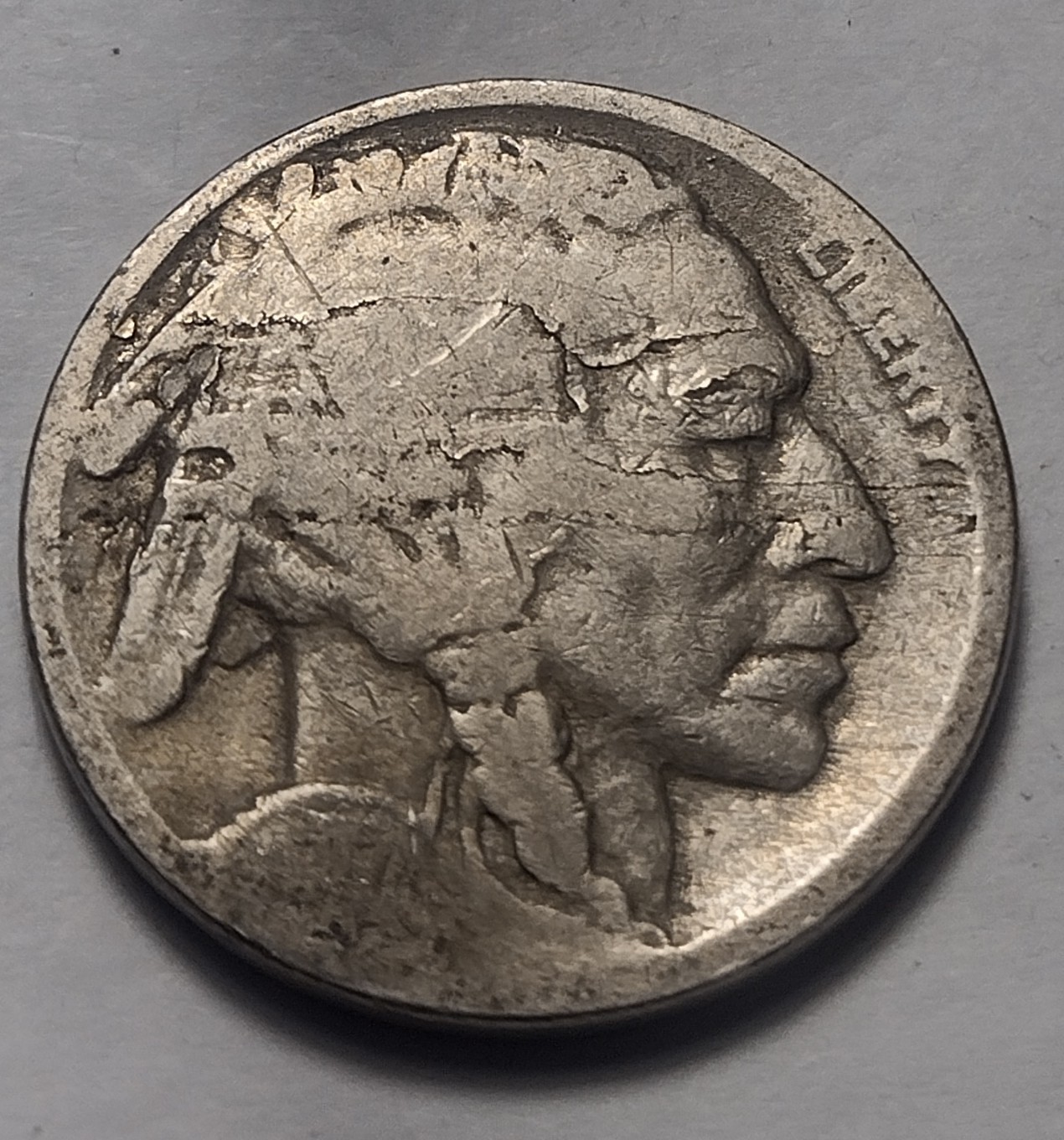1917 RESTORED DATE BUFFALO NICKEL OBVERSE LAMINATION MINT ERROR COIN