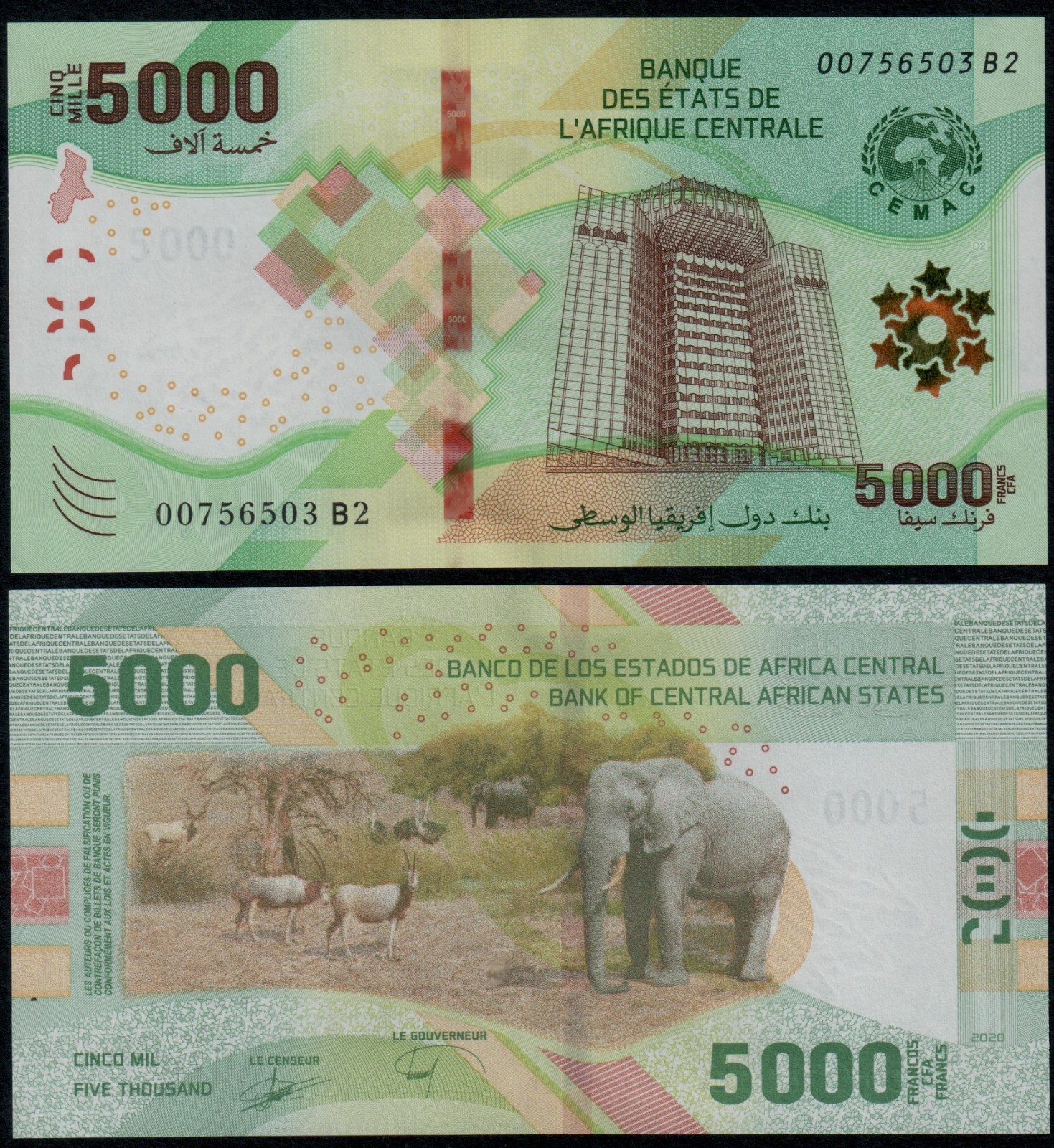 CENTRAL AFRICAN STATES 5000 FRANCS (P703) 2020 (2022) HYBRID POLYMER UNC