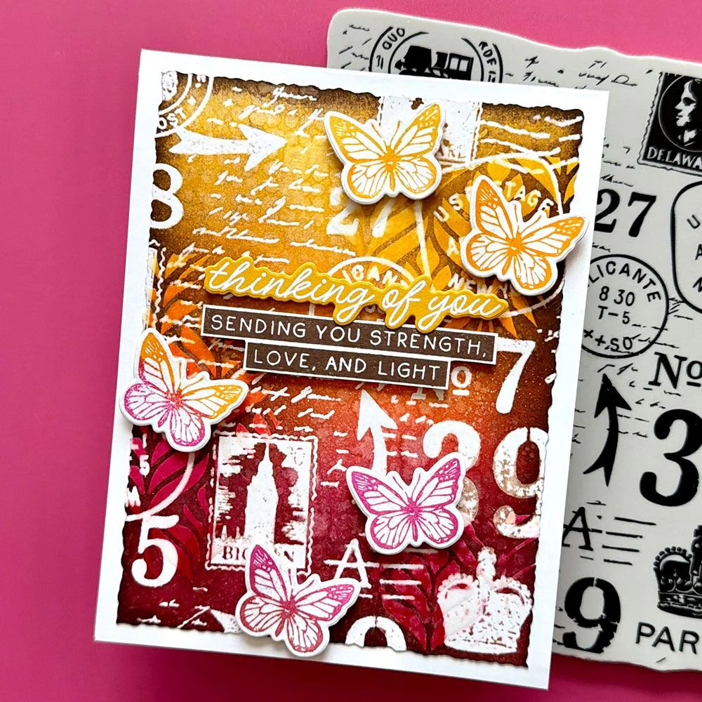 Simon Hurley create. Cling Mount Background Stamp - Postal Collage HUR93565