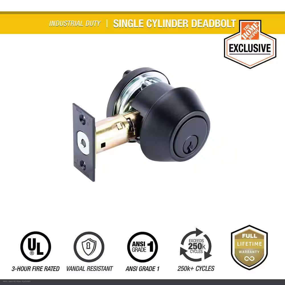 Industrial Duty Commercial Single Cylinder Deadbolt, UL 3-Hour Fire ANSI Grade 1