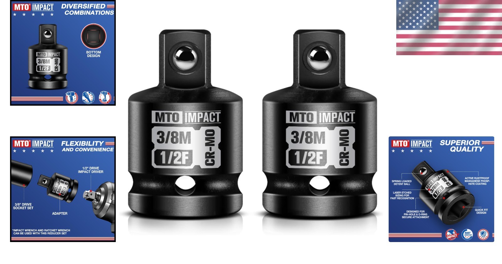 2-Piece 1/2" to 3/8" Impact Socket Adapter Set - Chrome Molybdenum Durability